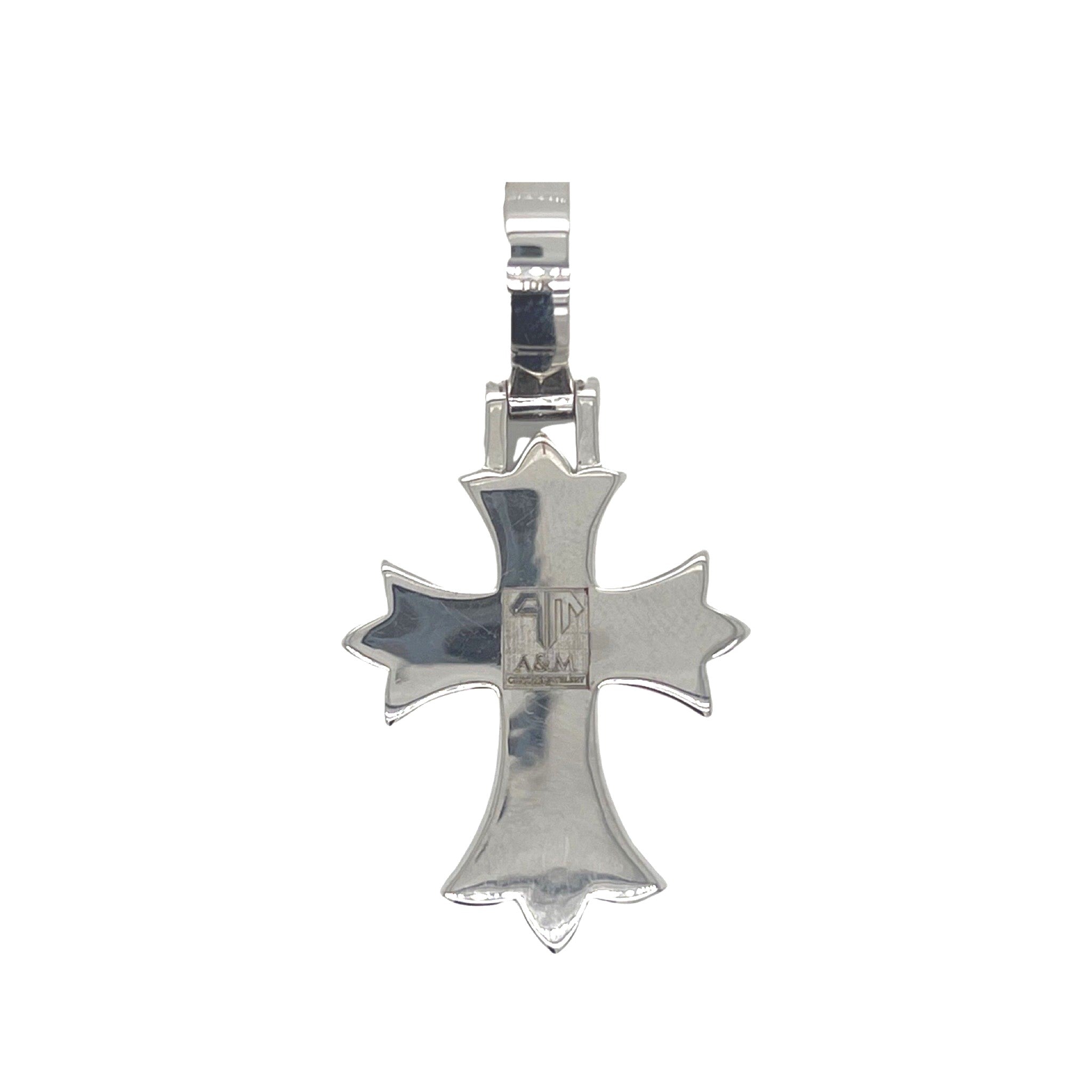 10K White Gold Designer Emerald VS Diamond Cross Pendant 2.10 CT 1.8"