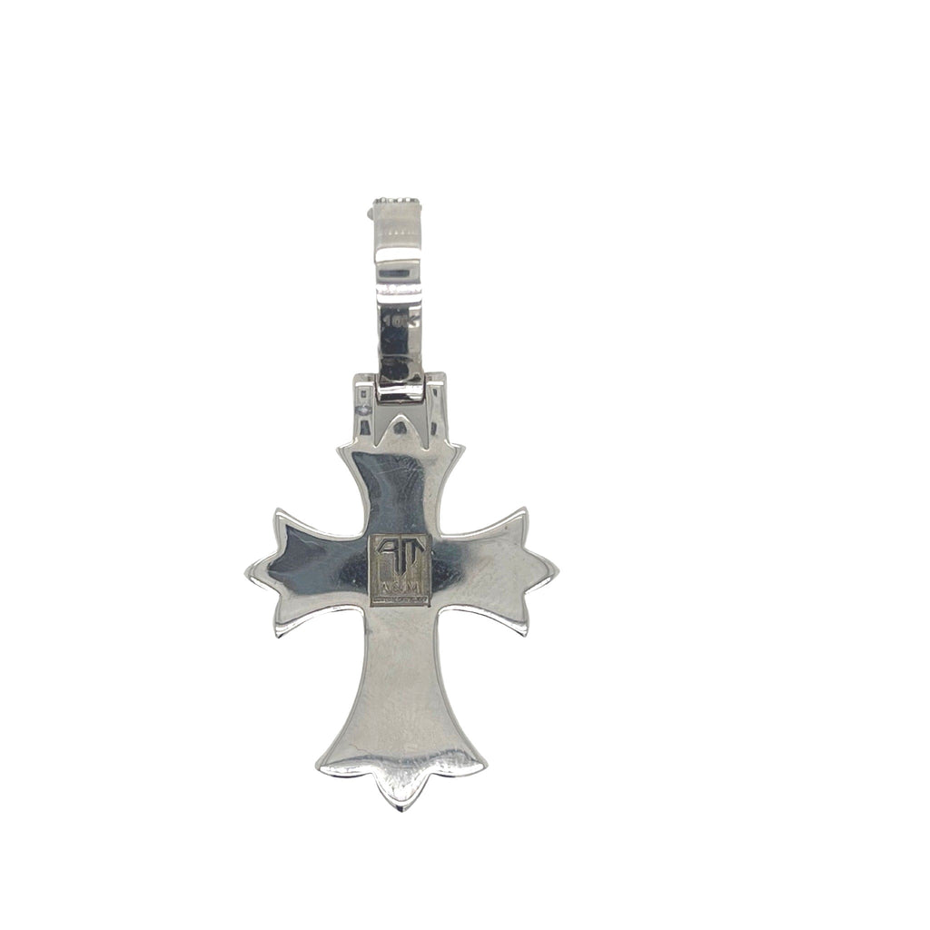 10K White Gold Designer Baguette Diamond Cross Pendant 1.51 CT 1.8"