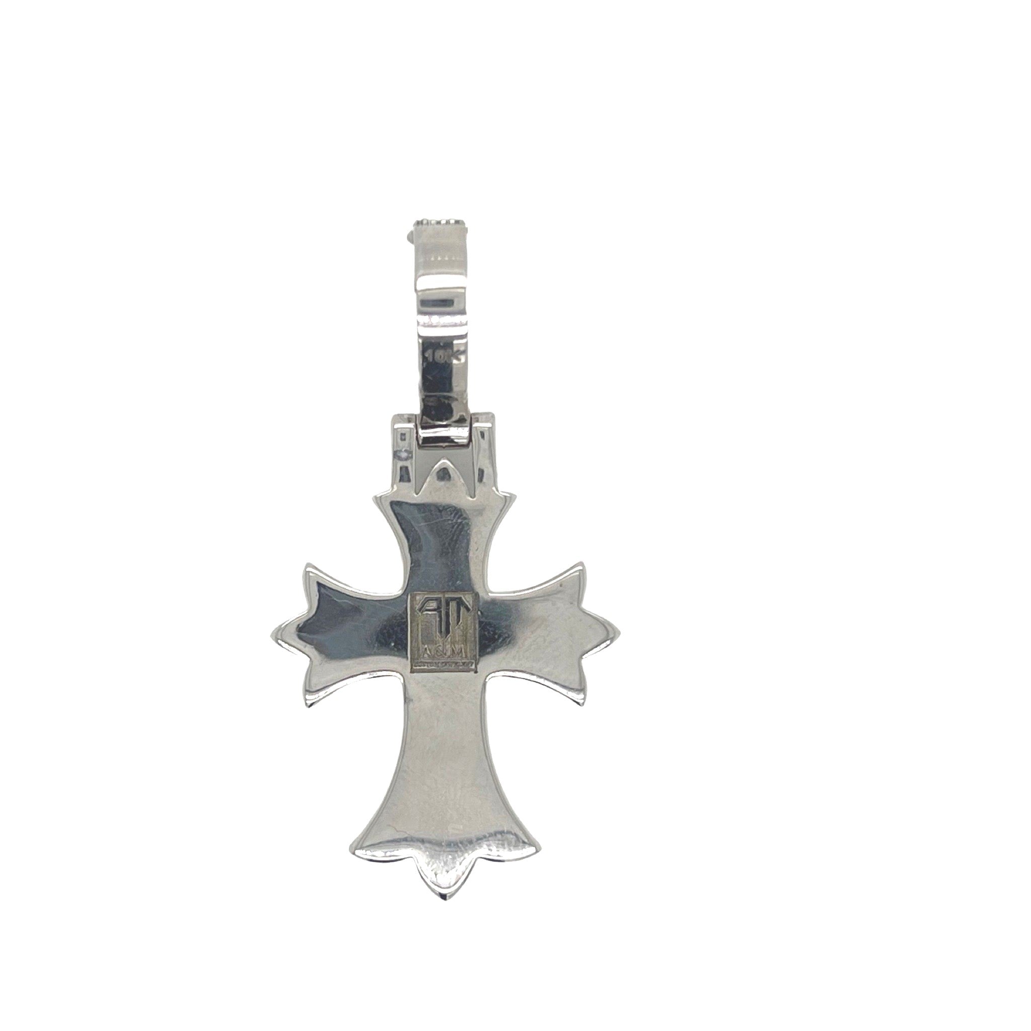10K White Gold Designer Baguette Diamond Cross Pendant 1.51 CT 1.8"