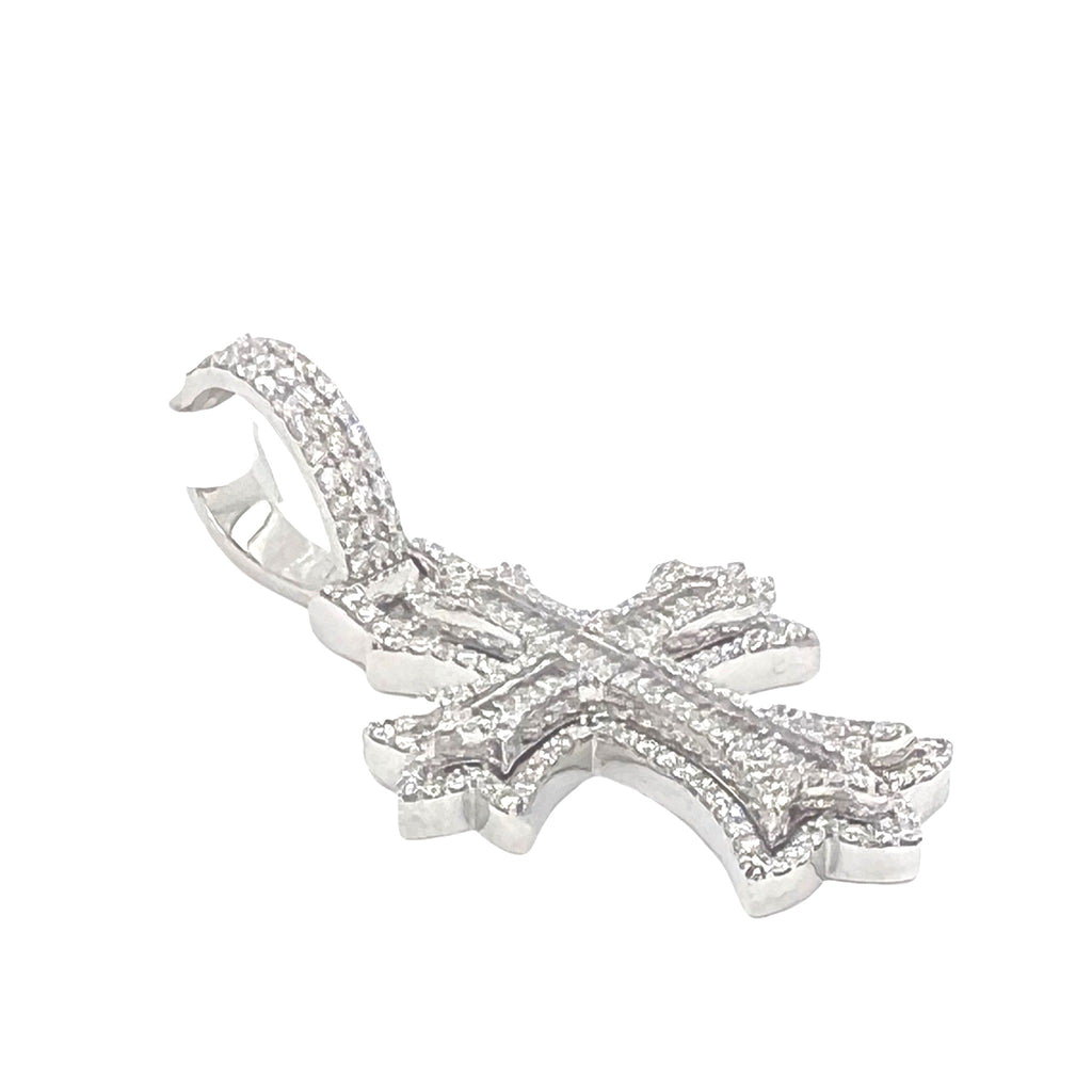 10K White Gold Designer Baguette Diamond Cross Pendant 1.51 CT 1.8"