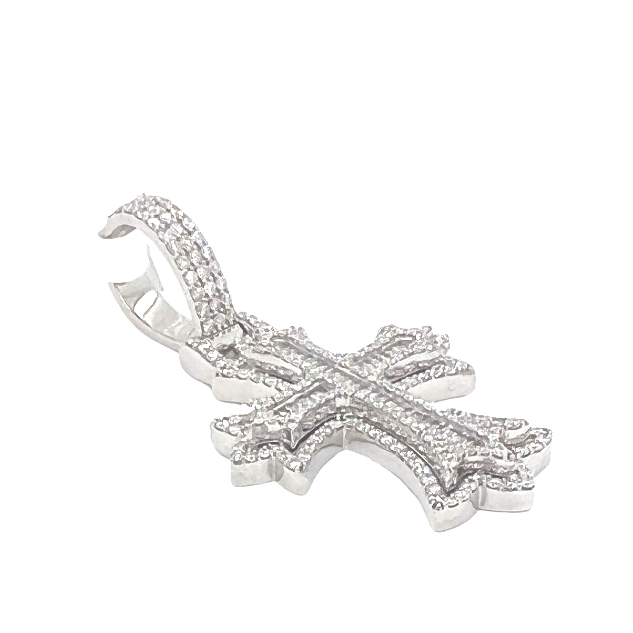 10K White Gold Designer Baguette Diamond Cross Pendant 1.51 CT 1.8"