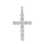 10K White Gold Designer Baguette Cluster Diamond Cross Pendant 2.38 CT 2.7"