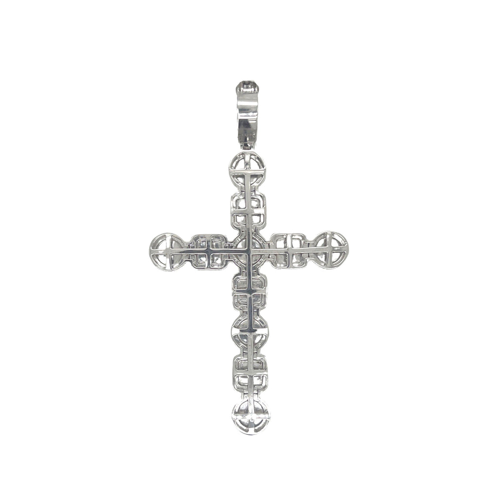 10K White Gold Designer Baguette Cluster Diamond Cross Pendant 2.38 CT 2.7"