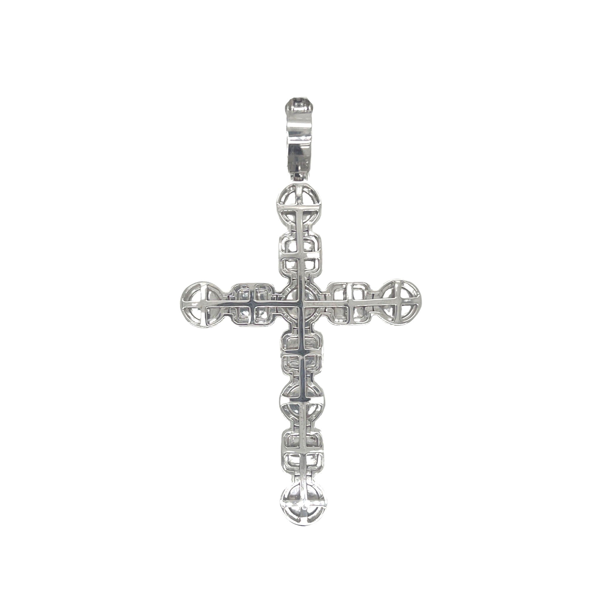 10K White Gold Designer Baguette Cluster Diamond Cross Pendant 2.38 CT 2.7"