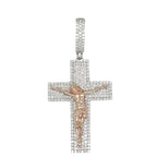 10K Two-Tone Gold Crucifix Diamond Cross Pendant 3.75 CT 2.75"