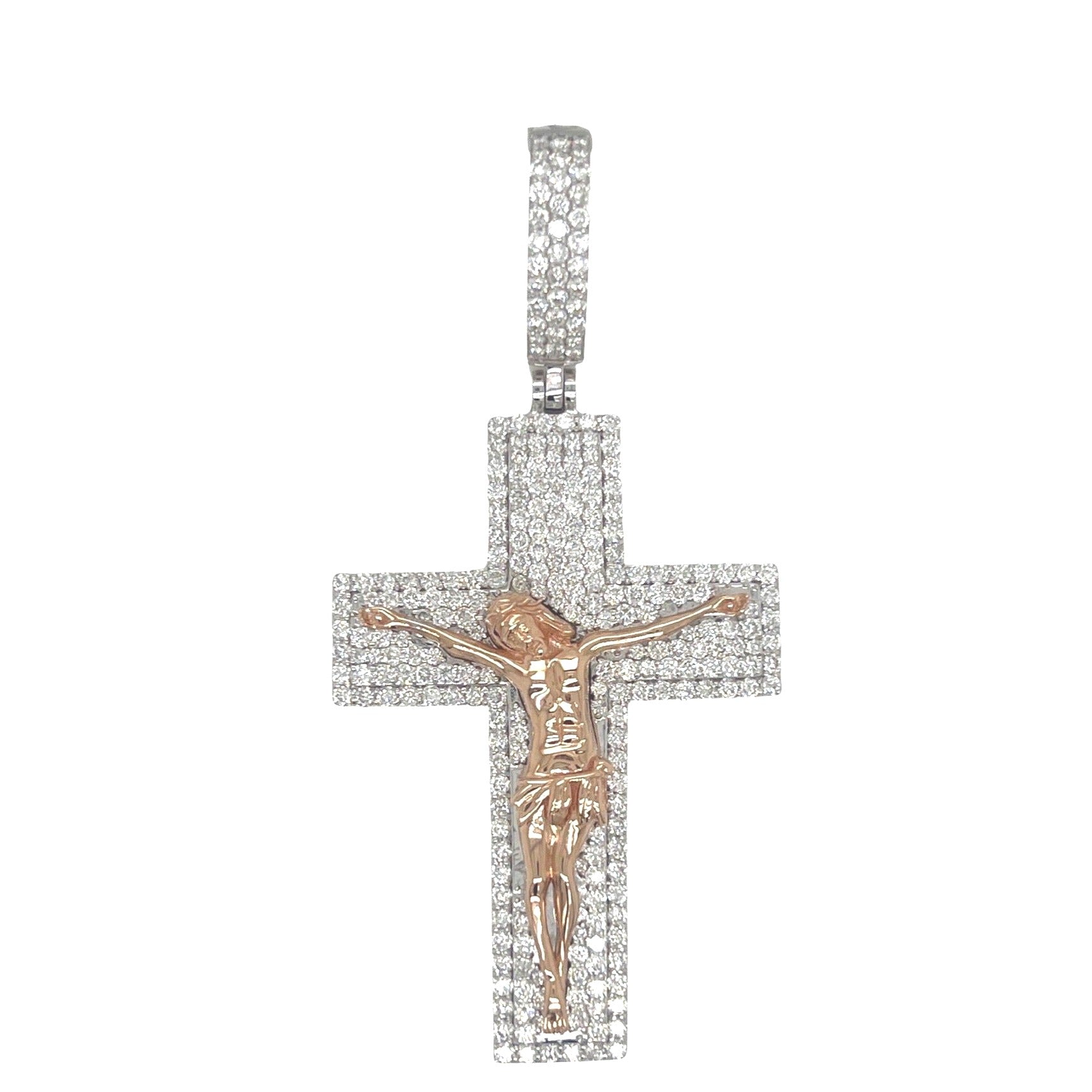 10K Two-Tone Gold Crucifix Diamond Cross Pendant 3.75 CT 2.75"