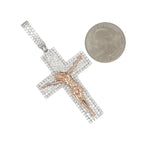 10K Two-Tone Gold Crucifix Diamond Cross Pendant 3.75 CT 2.75"