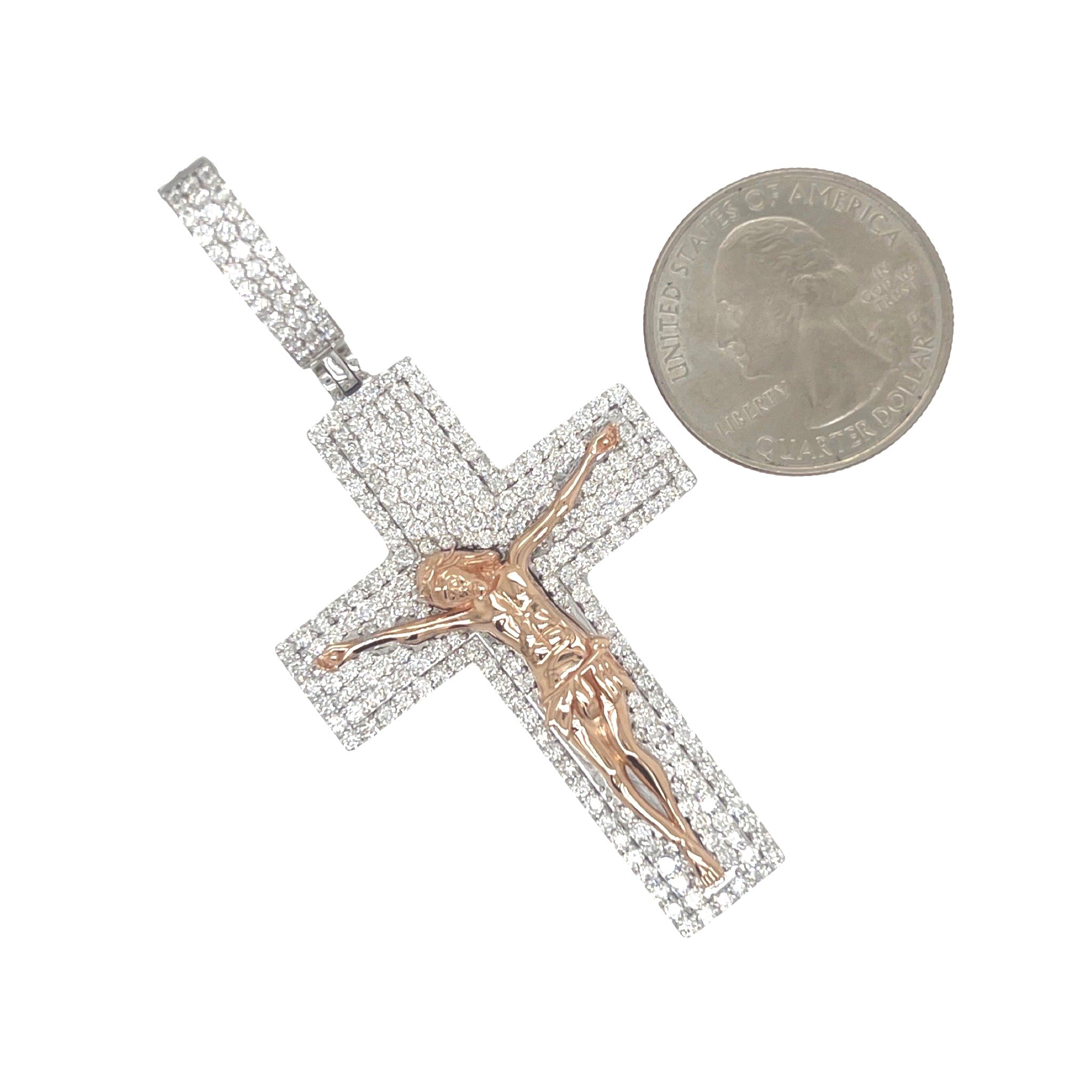 10K Two-Tone Gold Crucifix Diamond Cross Pendant 3.75 CT 2.75"