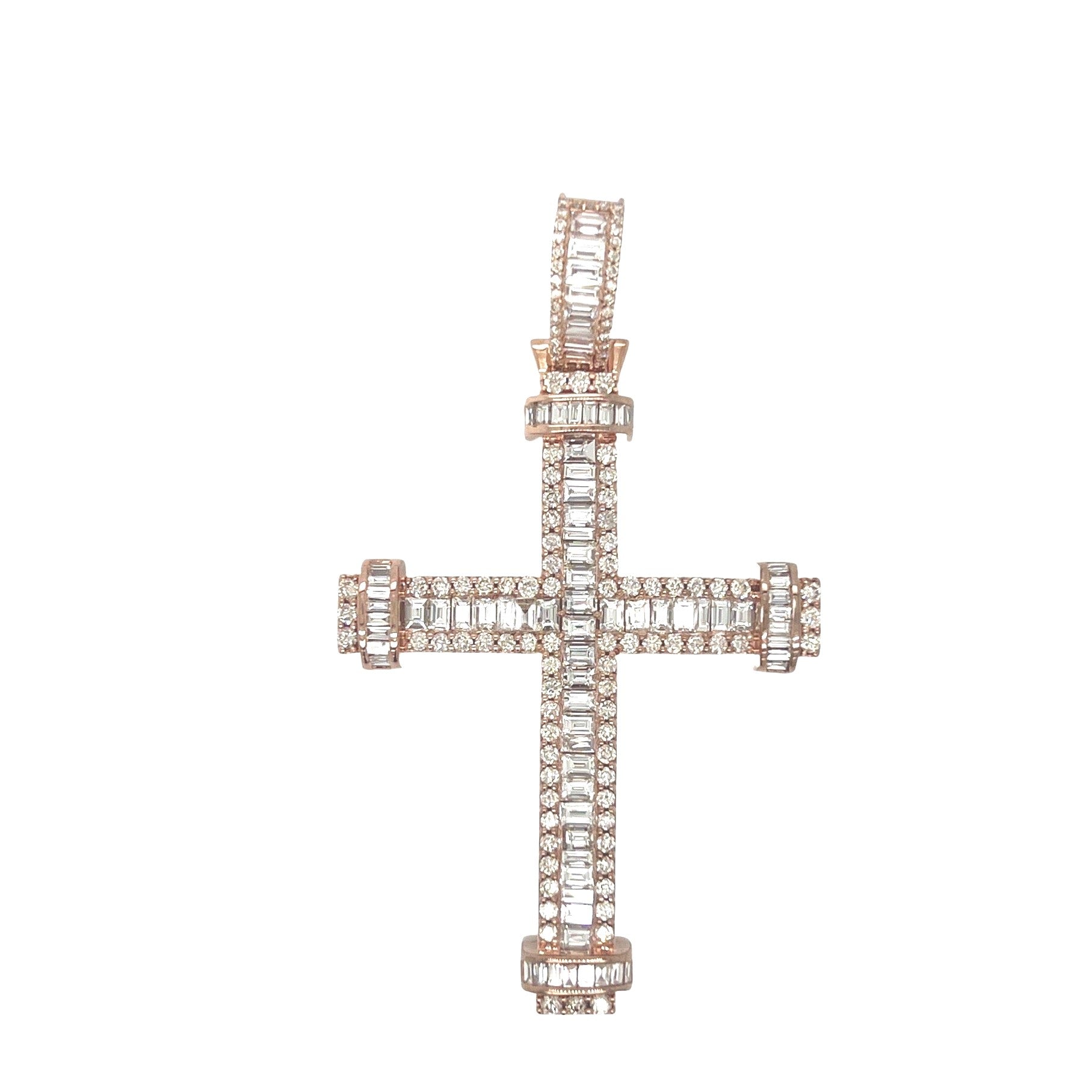 10K Rose Gold Baguette Diamond Cross Pendant 4.5 CT 2.6"