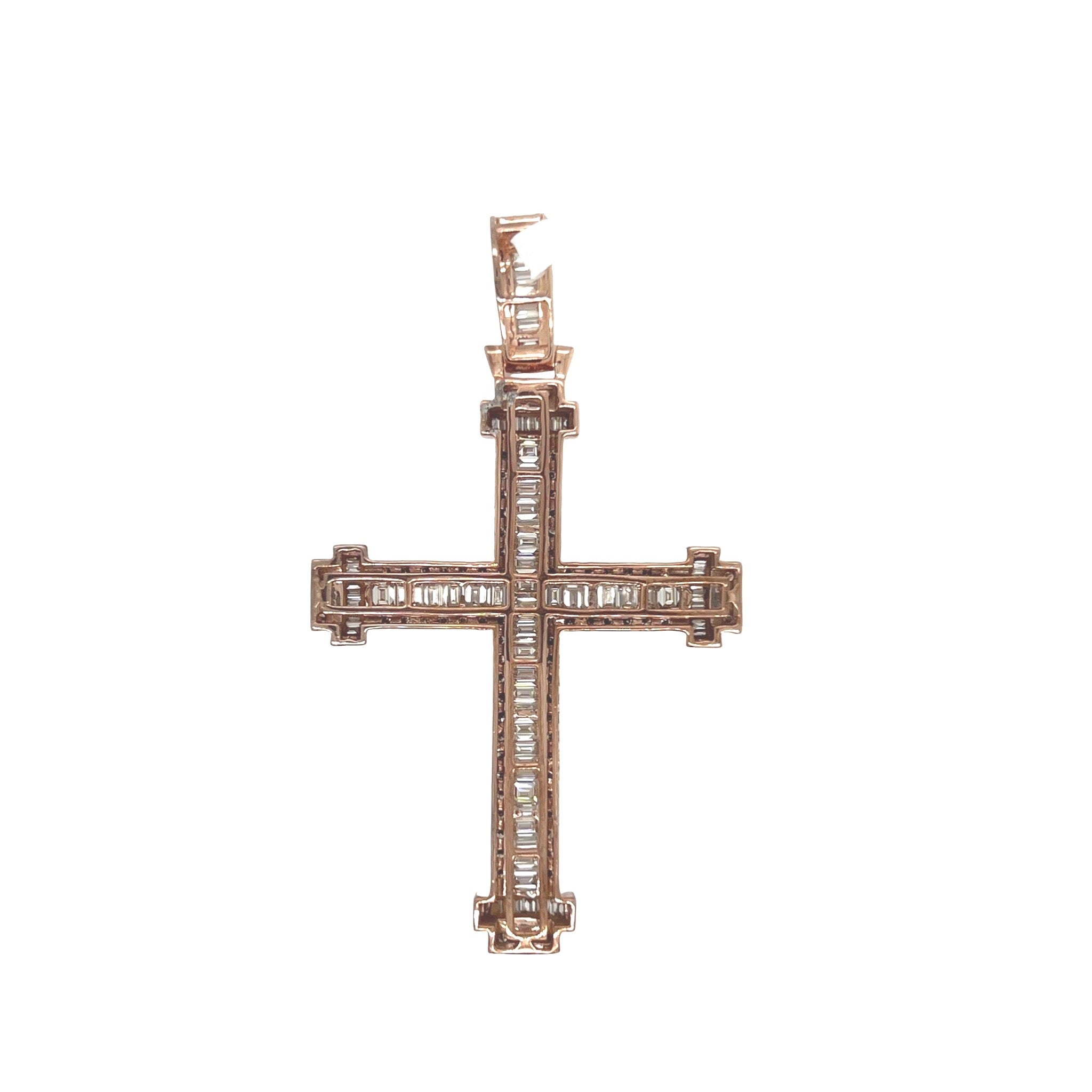 10K Rose Gold Baguette Diamond Cross Pendant 4.5 CT 2.6"
