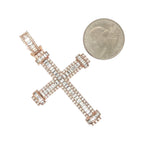 10K Rose Gold Baguette Diamond Cross Pendant 4.5 CT 2.6"