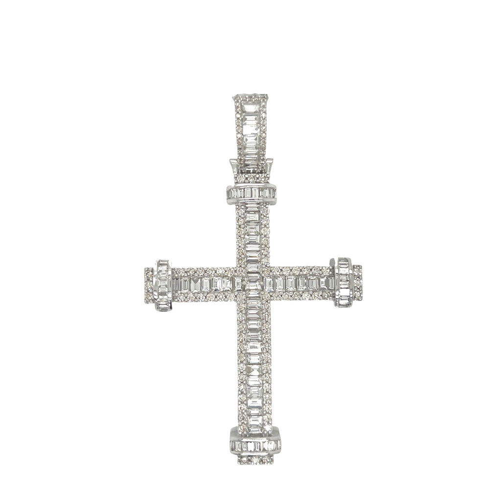 10K White Gold Baguette Diamond Cross Pendant 4.5 CT 2.6"