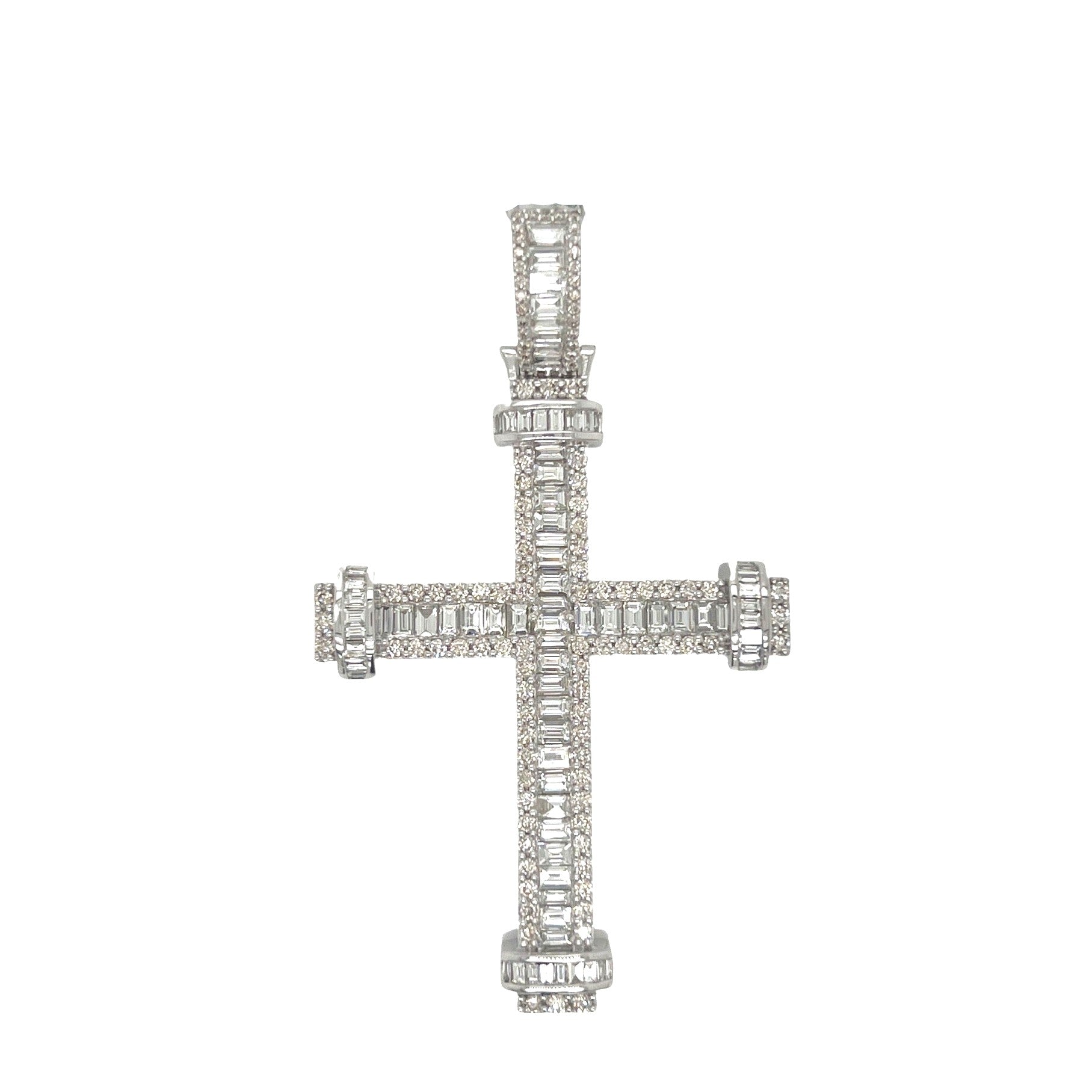 10K White Gold Baguette Diamond Cross Pendant 4.5 CT 2.6"
