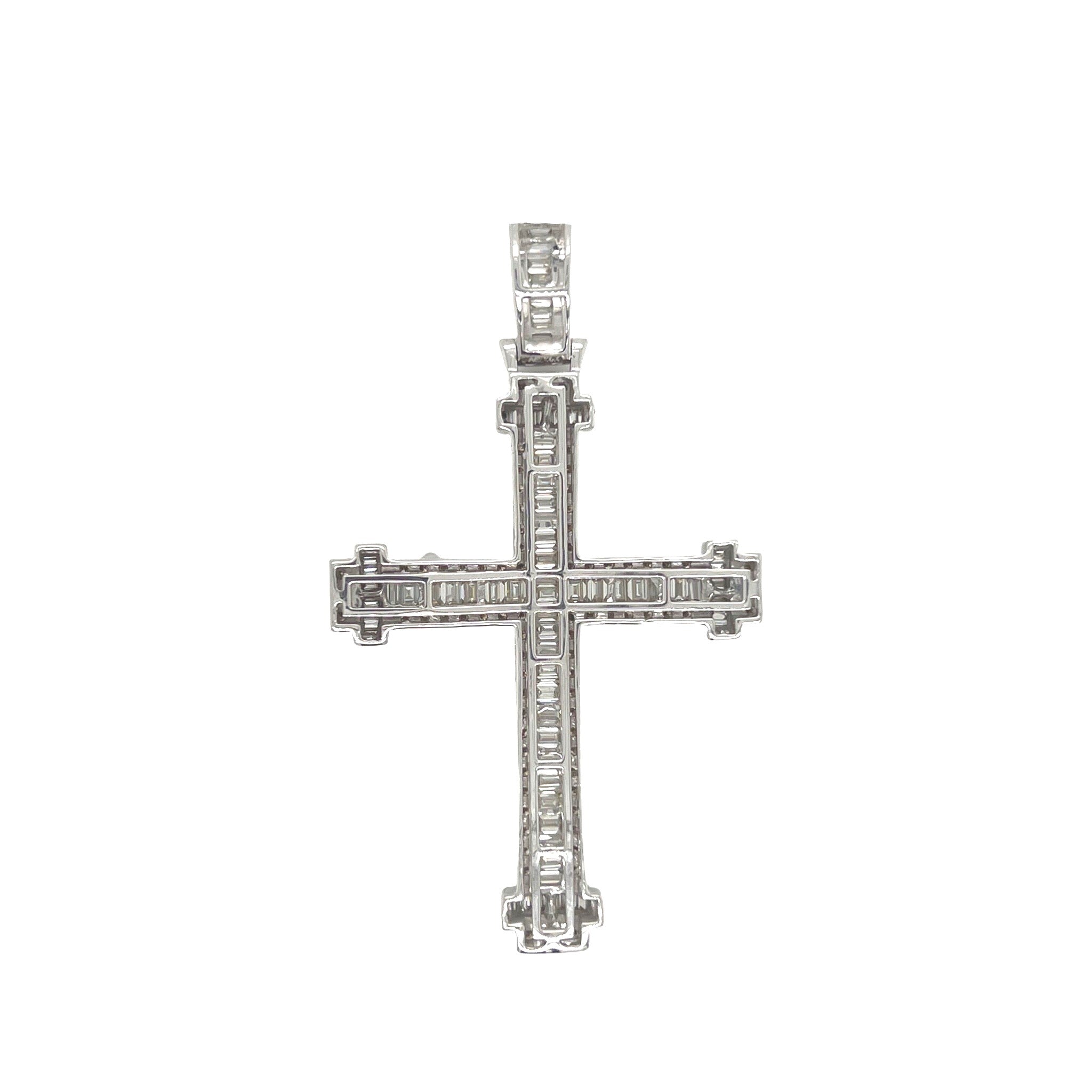 10K White Gold Baguette Diamond Cross Pendant 4.5 CT 2.6"