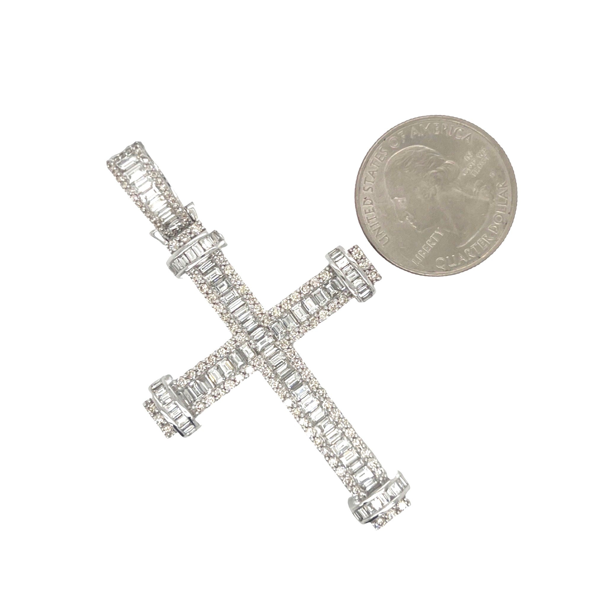 10K White Gold Baguette Diamond Cross Pendant 4.5 CT 2.6"