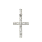 14K White Gold Baguette Diamond Cross Pendant 4.7 CT 2.5"