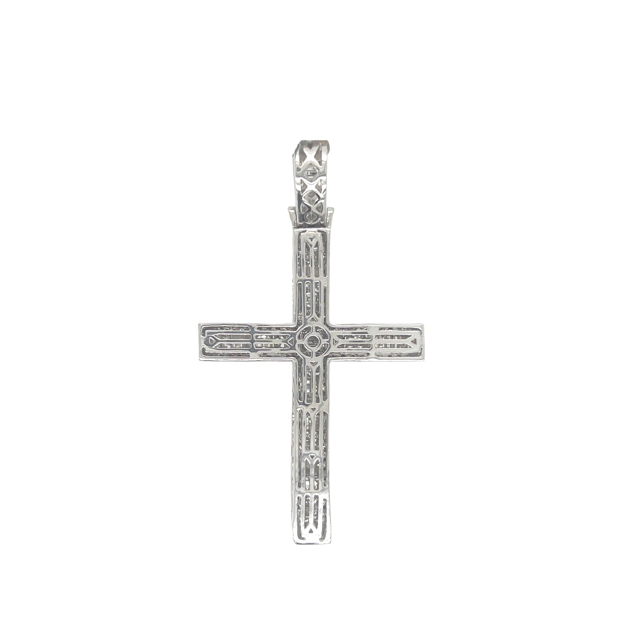 14K White Gold Baguette Diamond Cross Pendant 4.7 CT 2.5"