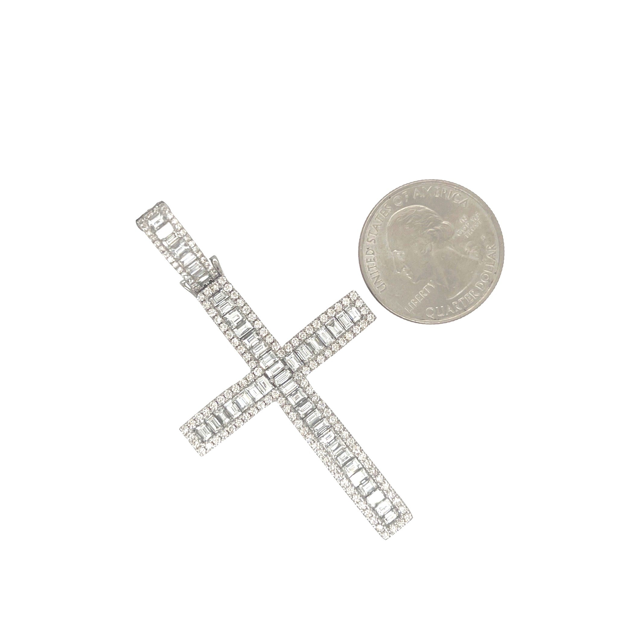 14K White Gold Baguette Diamond Cross Pendant 4.7 CT 2.5"