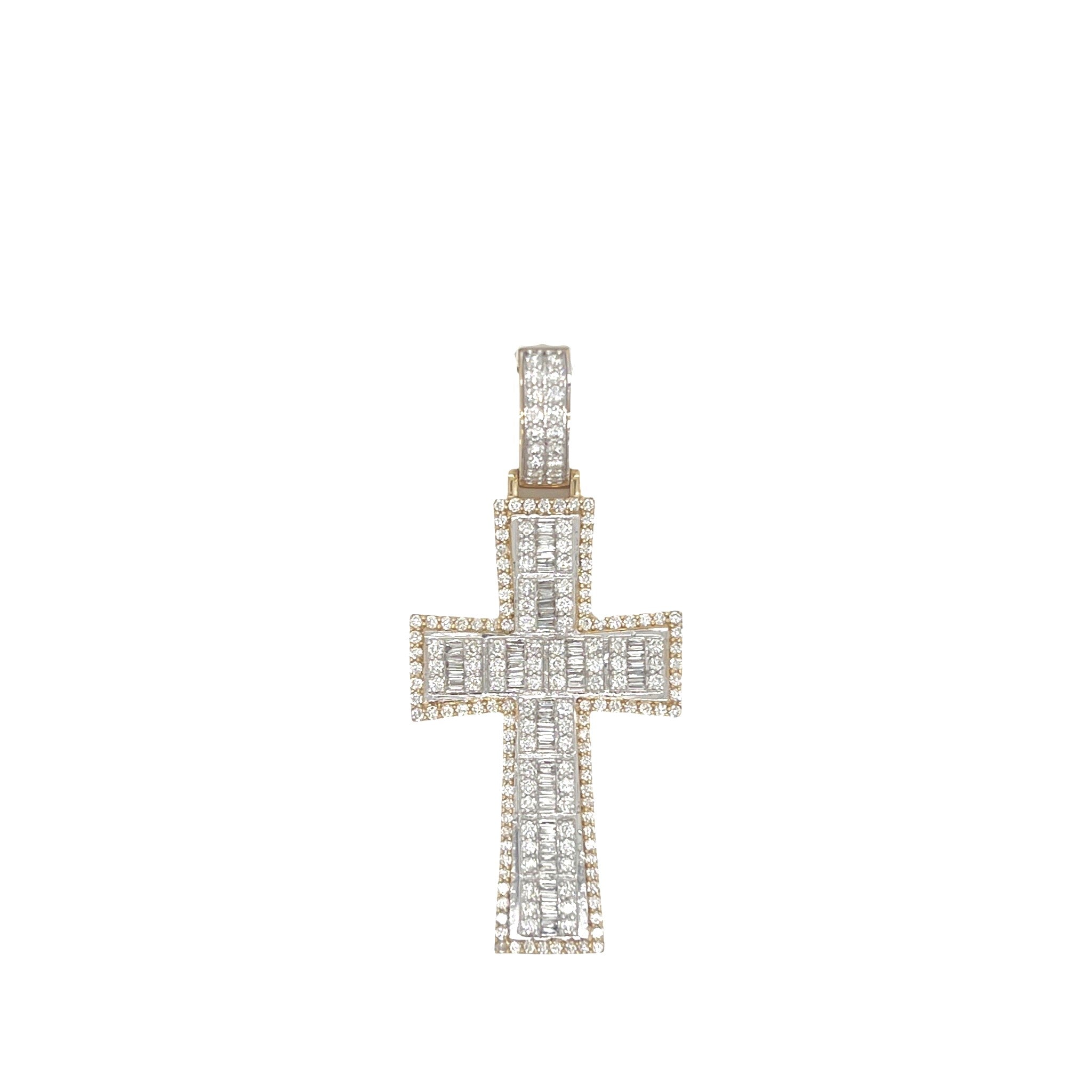 10K Yellow Gold Baguette Diamond Cross Pendant 1.6 CT 2"