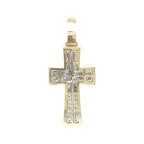 10K Yellow Gold Baguette Diamond Cross Pendant 1.6 CT 2"