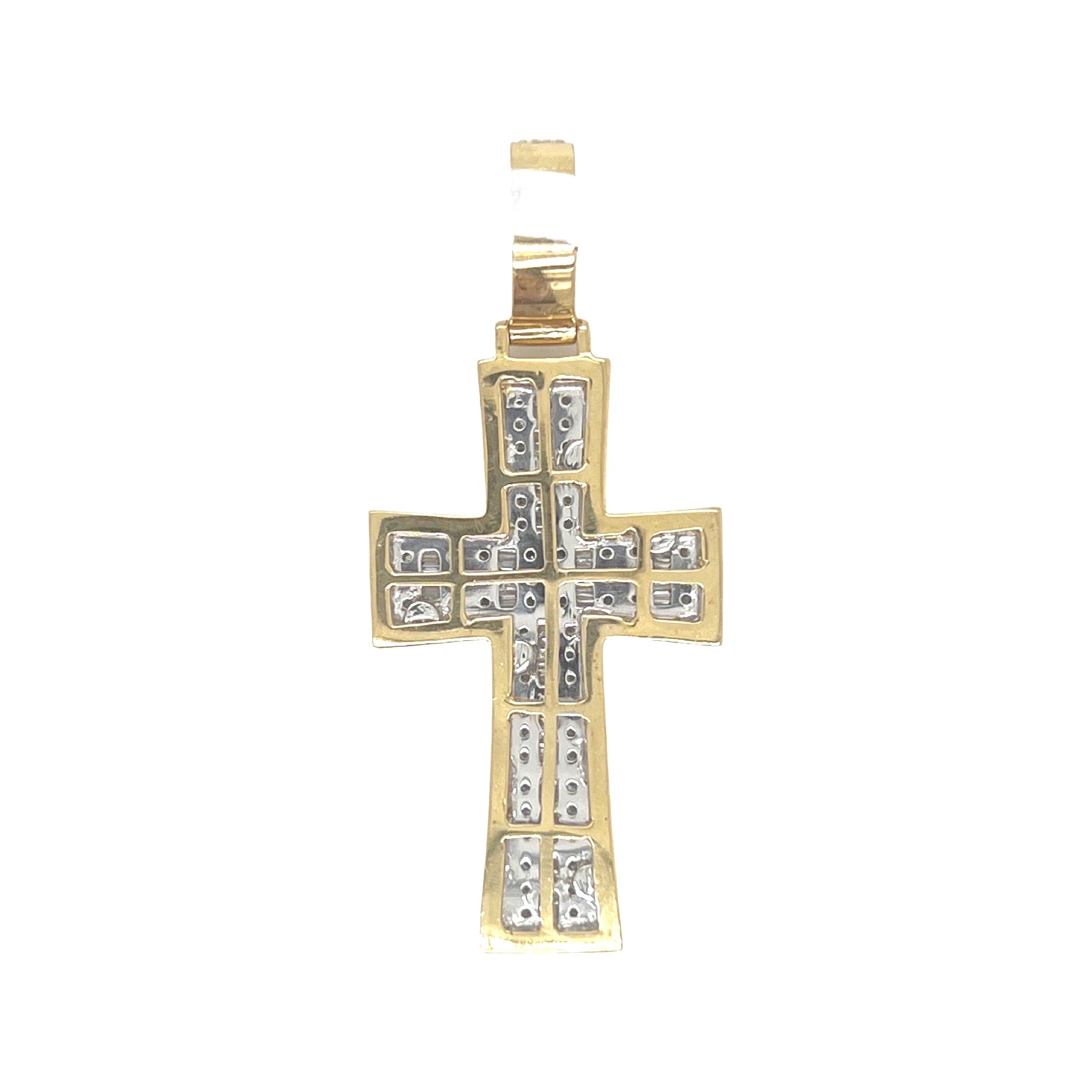 10K Yellow Gold Baguette Diamond Cross Pendant 1.6 CT 2"