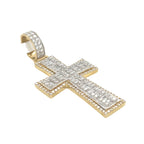 10K Yellow Gold Baguette Diamond Cross Pendant 1.6 CT 2"