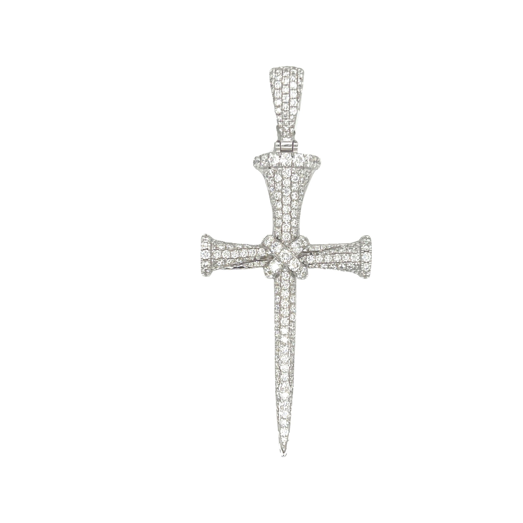 10K White Gold Nail VS Diamond Cross Pendant 2.5 CT 2.6"