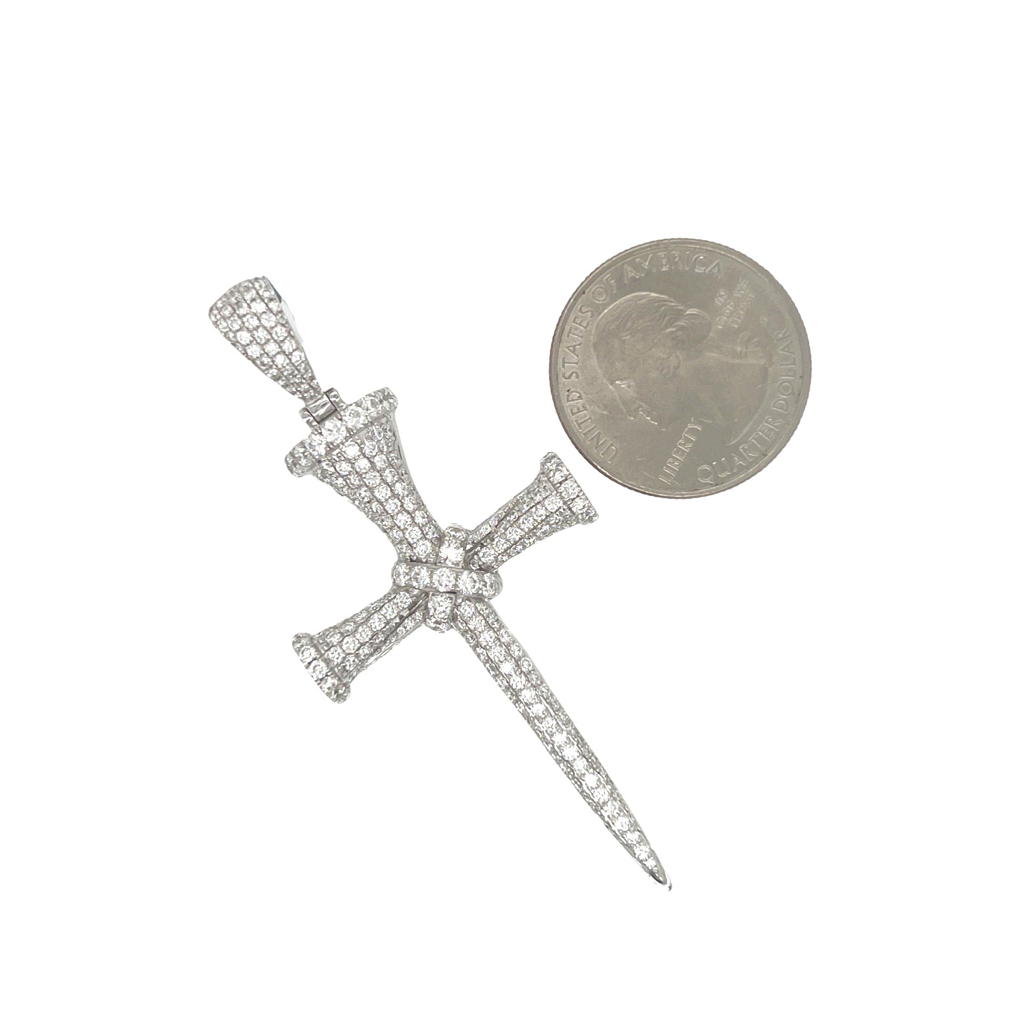 10K White Gold Nail VS Diamond Cross Pendant 2.5 CT 2.6"