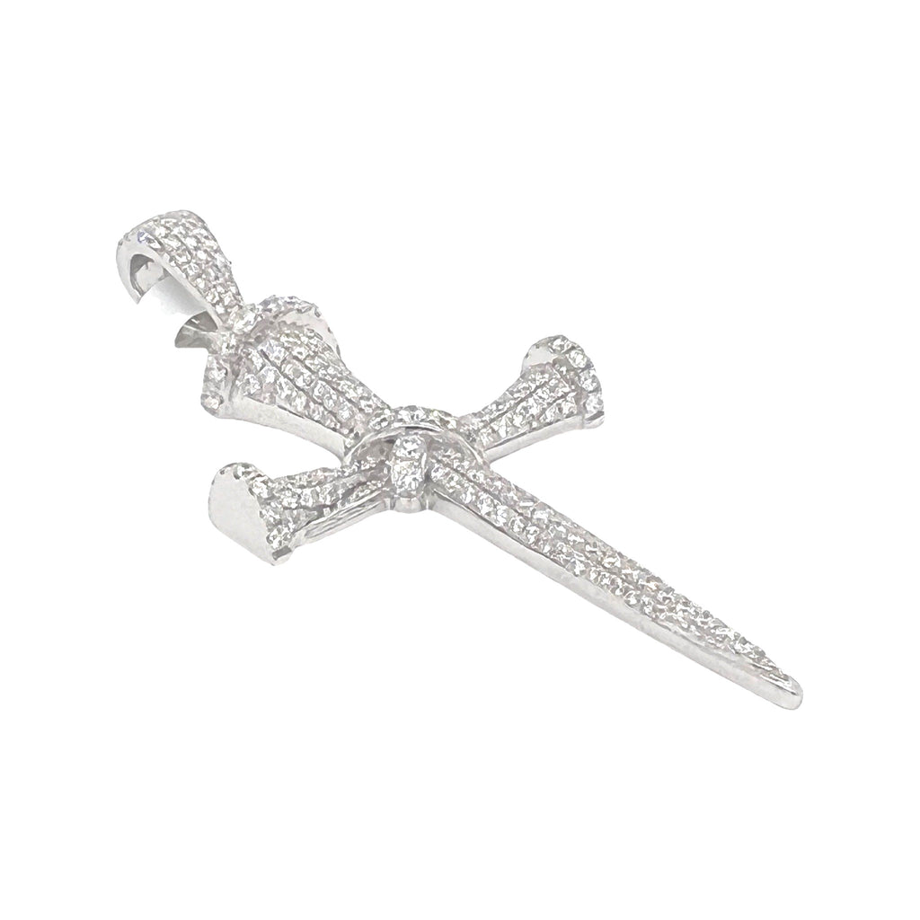 10K White Gold Nail VS Diamond Cross Pendant 2.5 CT 2.6"