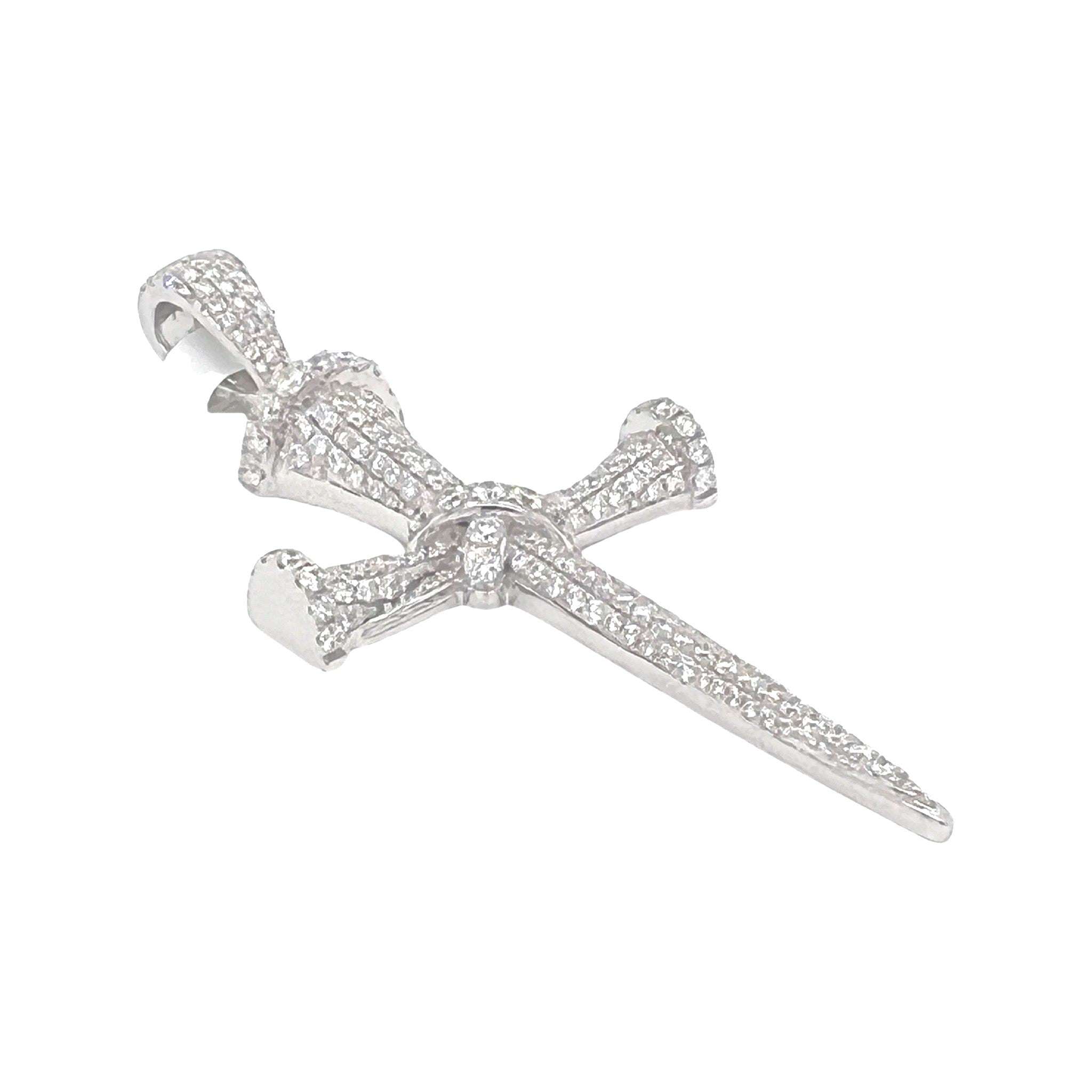 10K White Gold Nail VS Diamond Cross Pendant 2.5 CT 2.6"