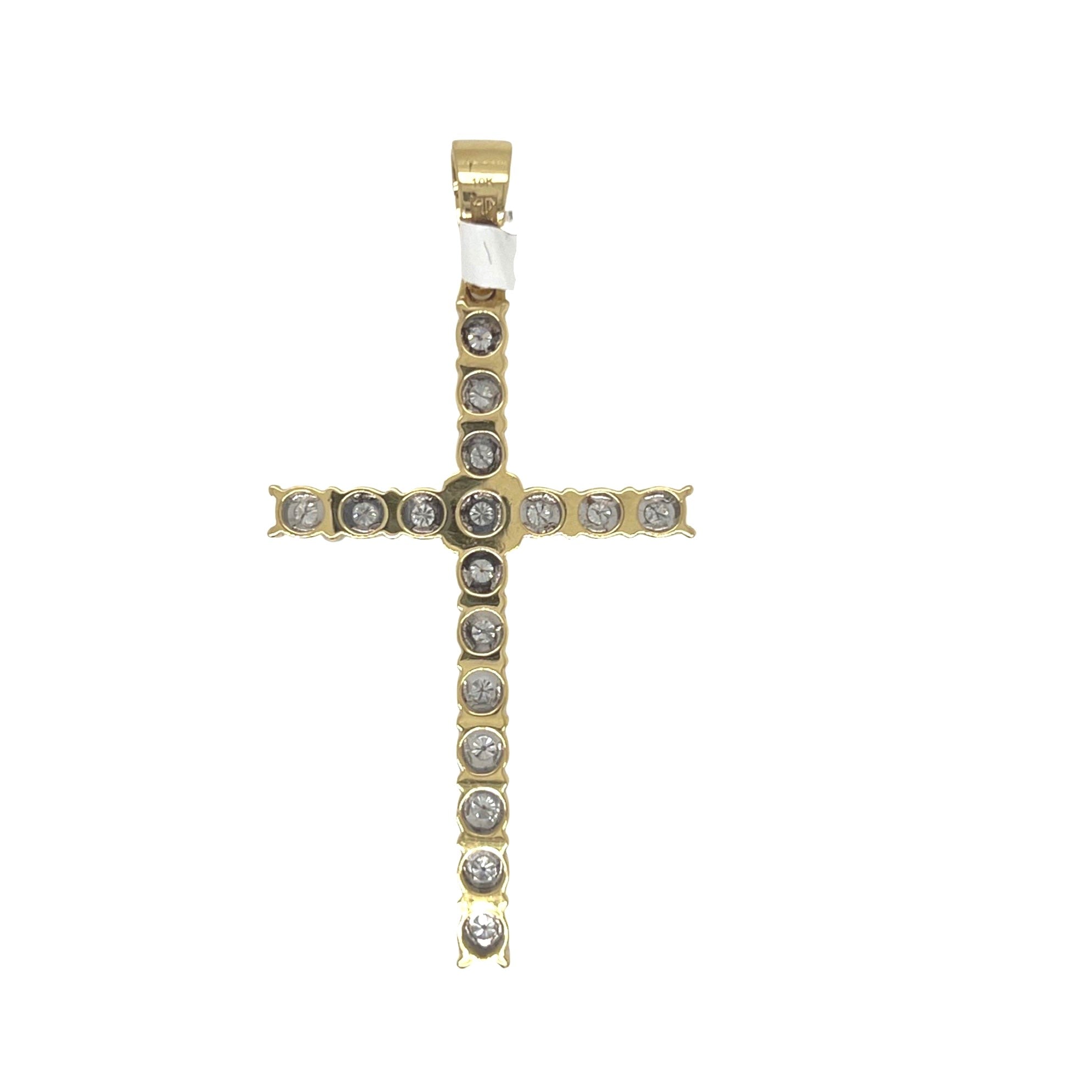 10K Yellow Gold 1 Row Miracle Tennis Diamond Cross Pendant 0.65 CT 2.25"
