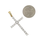 10K Yellow Gold 1 Row Miracle Tennis Diamond Cross Pendant 0.65 CT 2.25"