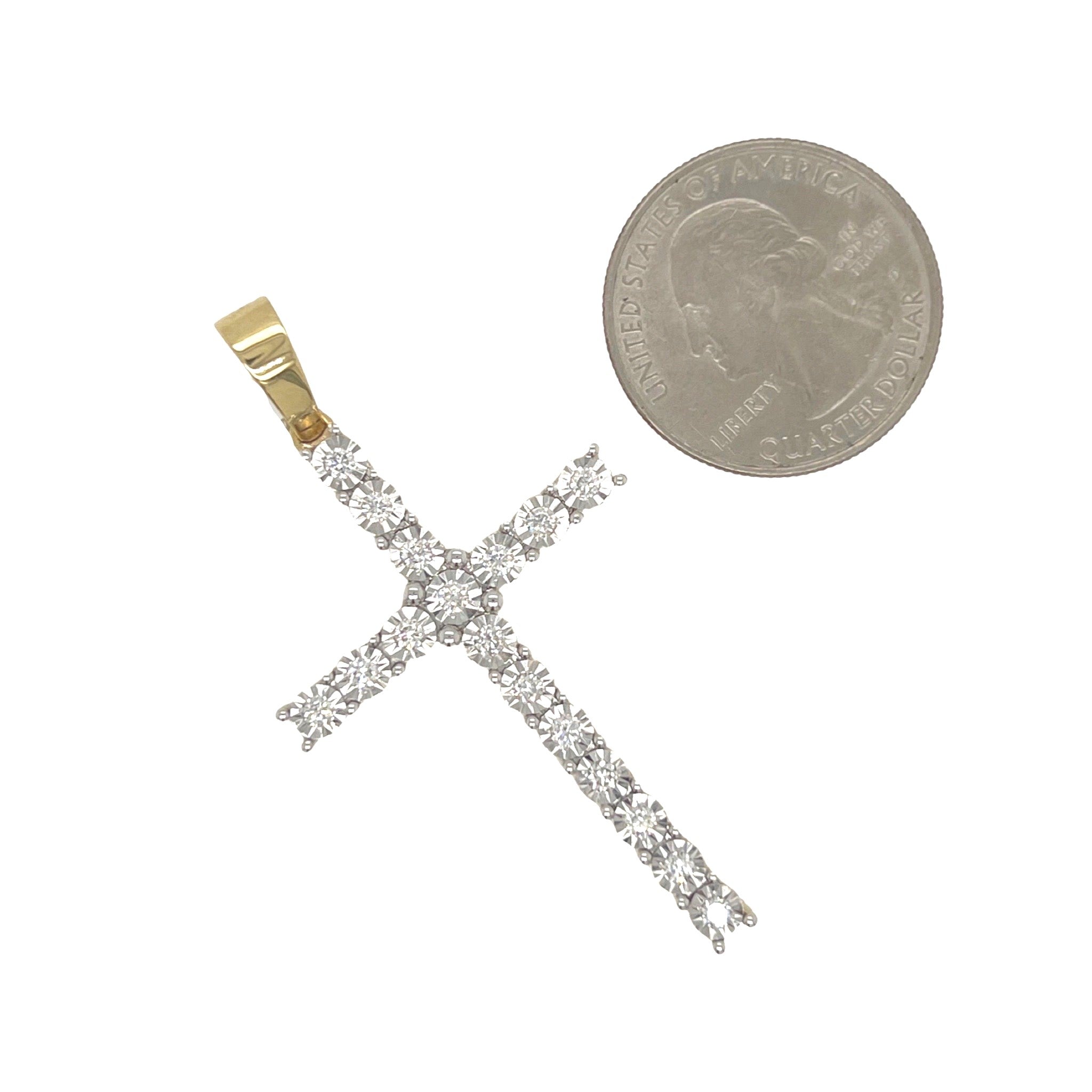 10K Yellow Gold 1 Row Miracle Tennis Diamond Cross Pendant 0.65 CT 2.25"