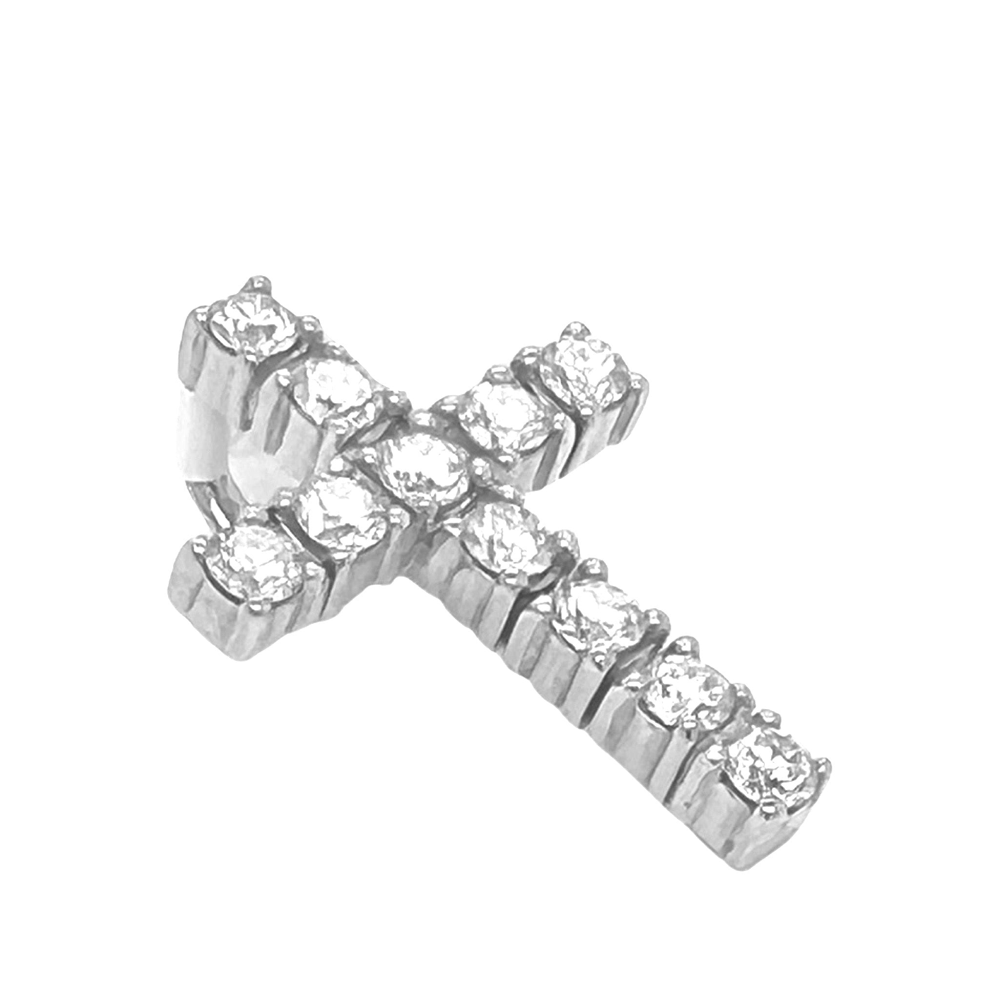 10K White Gold Solitaire Tennis Diamond Cross Pendant 2.03 CT 1.25"