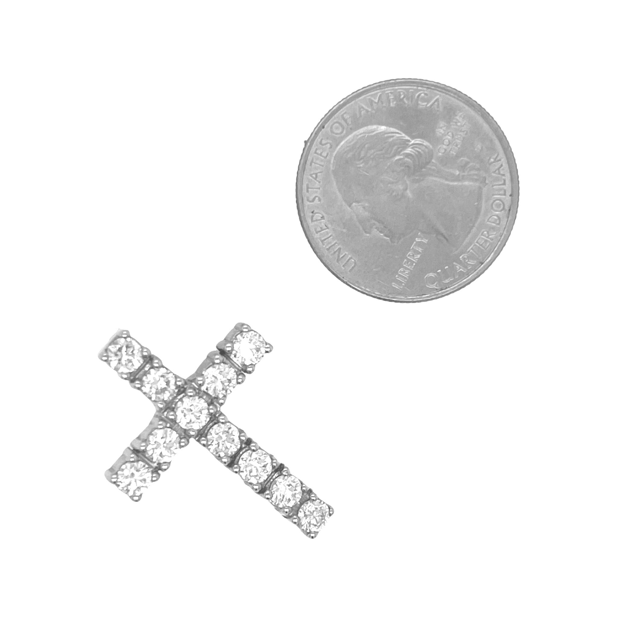 10K White Gold Solitaire Tennis Diamond Cross Pendant 2.03 CT 1.25"
