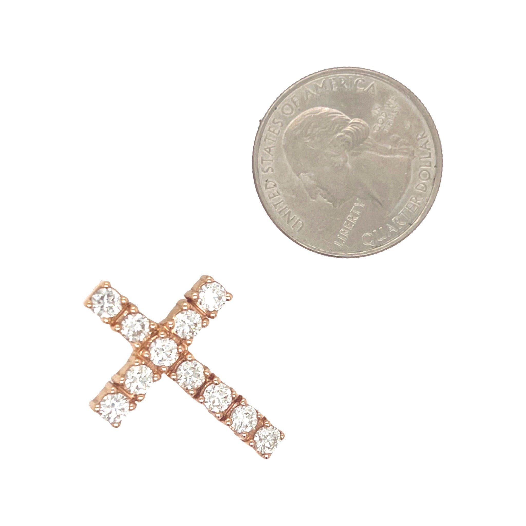 10K Rose Gold Solitaire Tennis Diamond Cross Pendant 2.03 CT 1.25"