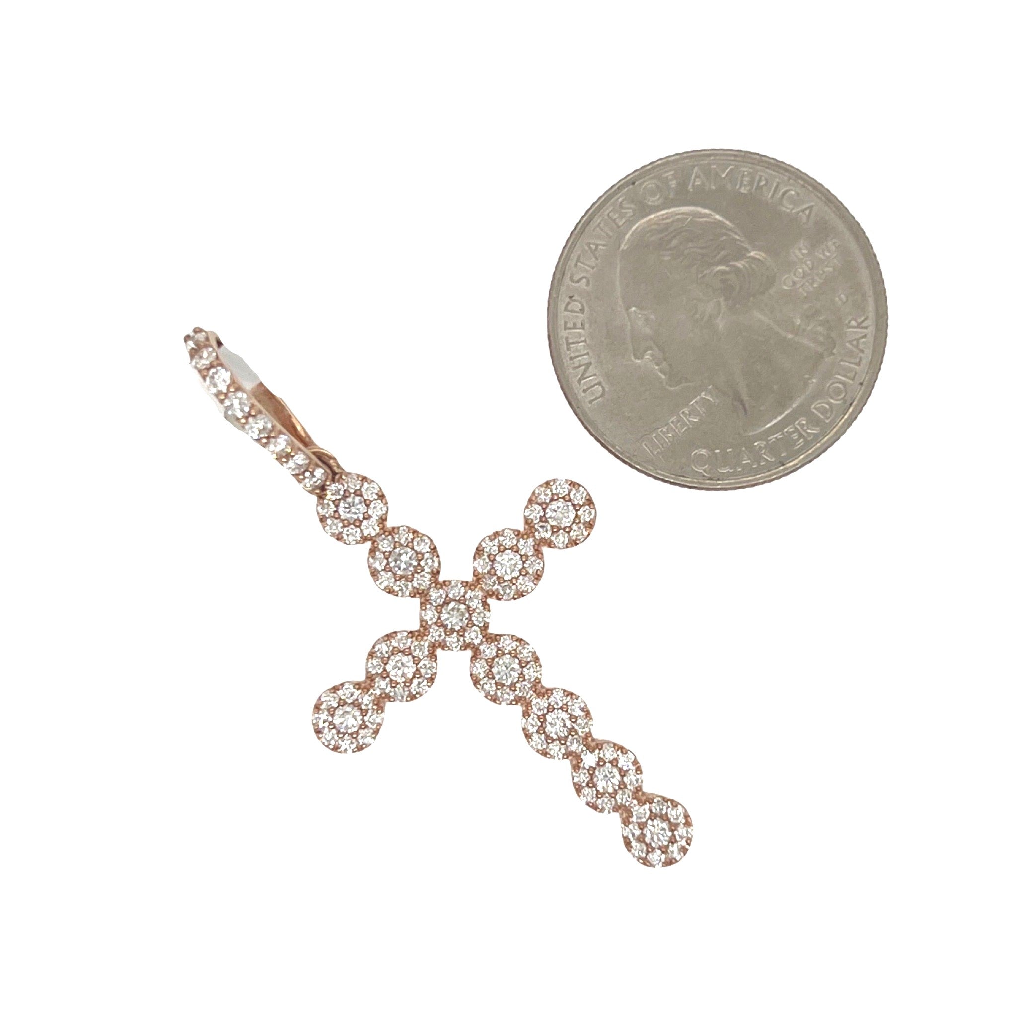 10K Rose Gold Cluster Diamond Cross Pendant 1.35 CT 1.9"