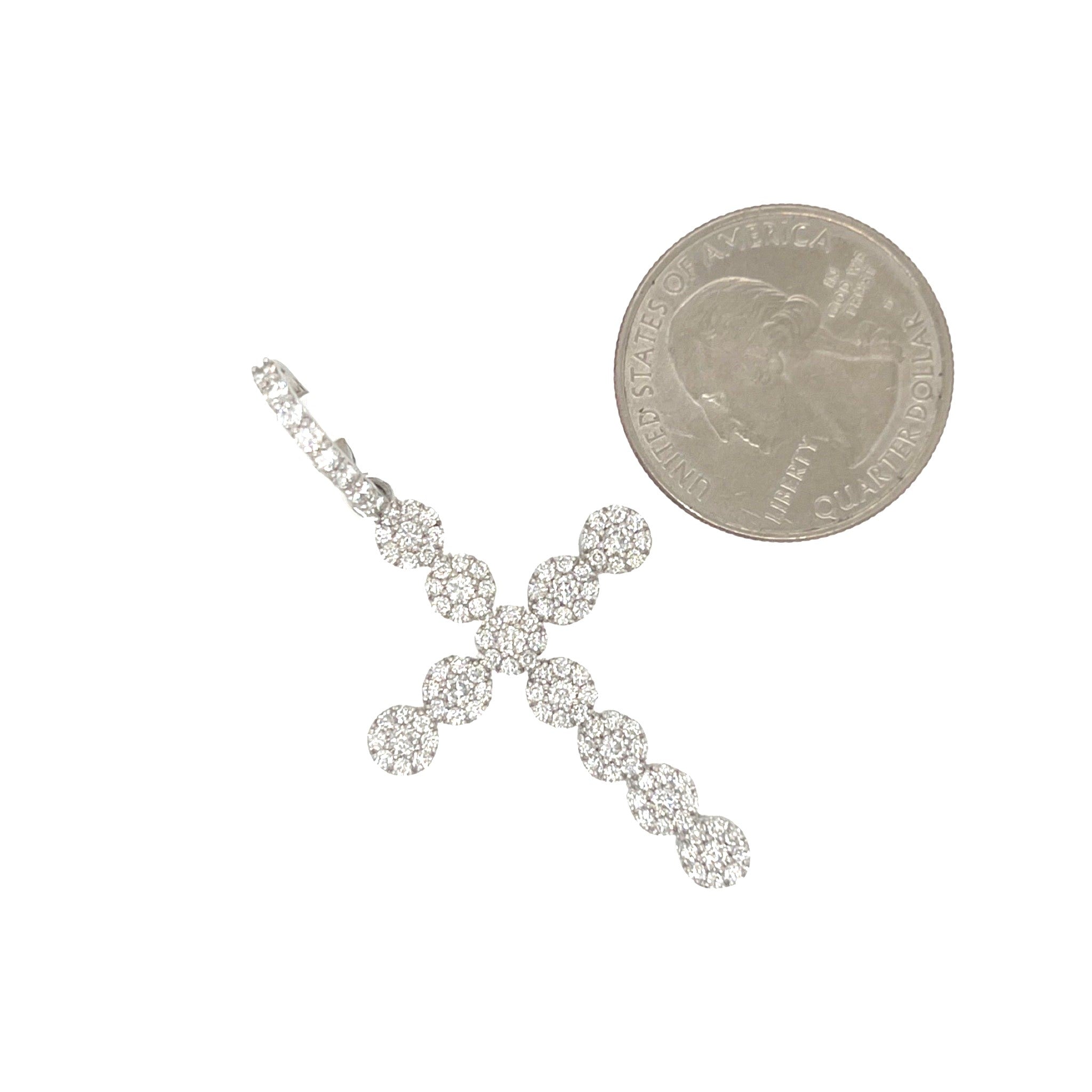 10K White Gold Cluster Diamond Cross Pendant 1.35 CT 1.9"