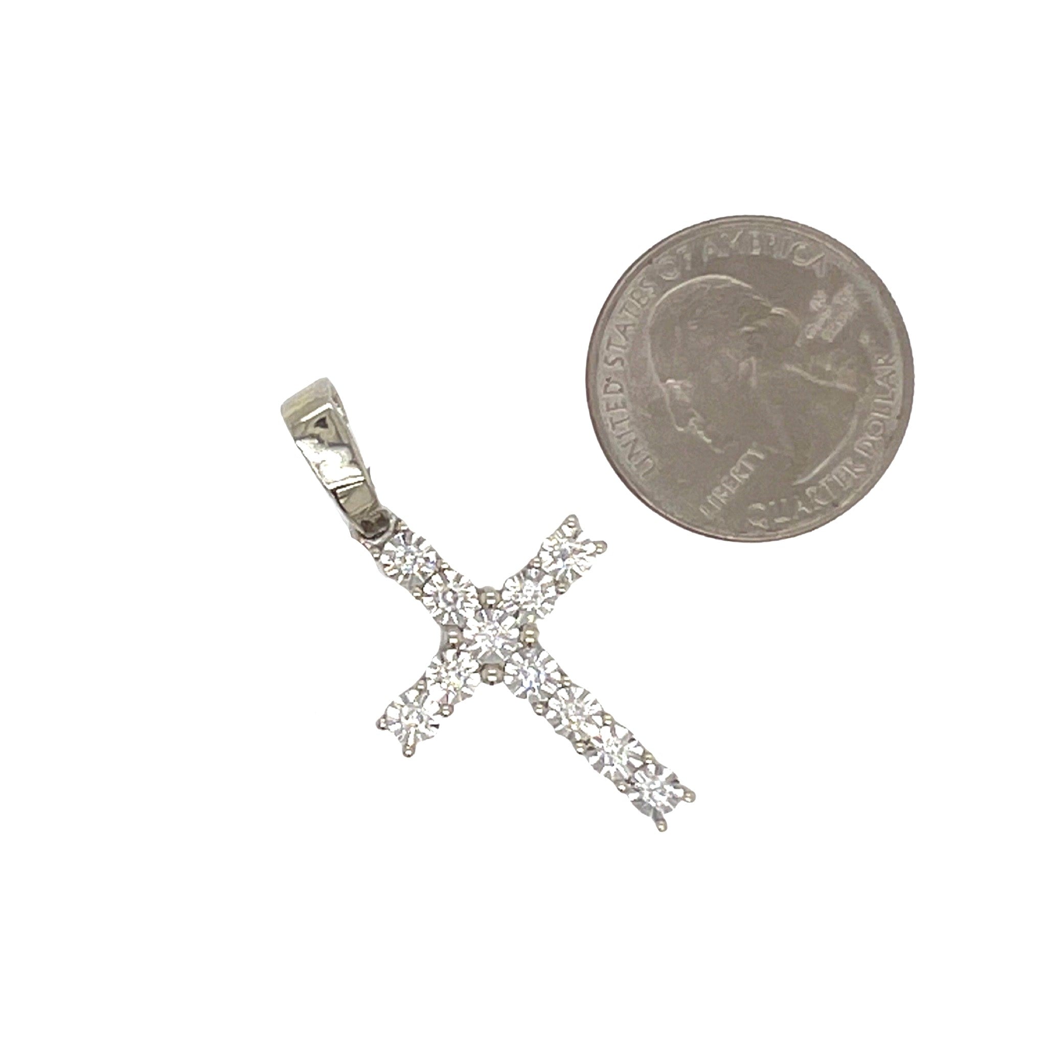 10K White Gold 1 Row Miracle Tennis Diamond Cross Pendant 0.43 CT 1.6"
