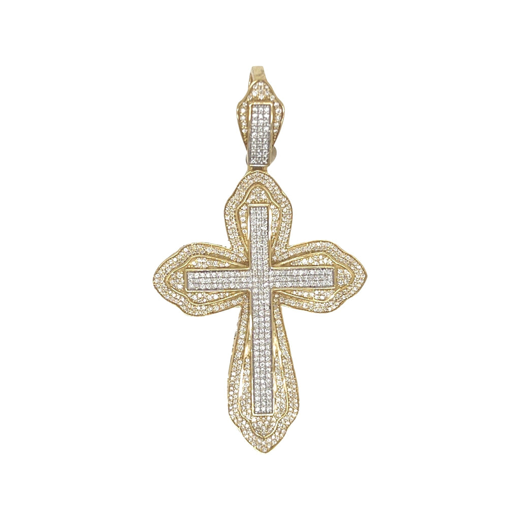 10K Yellow Gold Gothic Diamond Cross Pendant 1.19 CT 2.2"