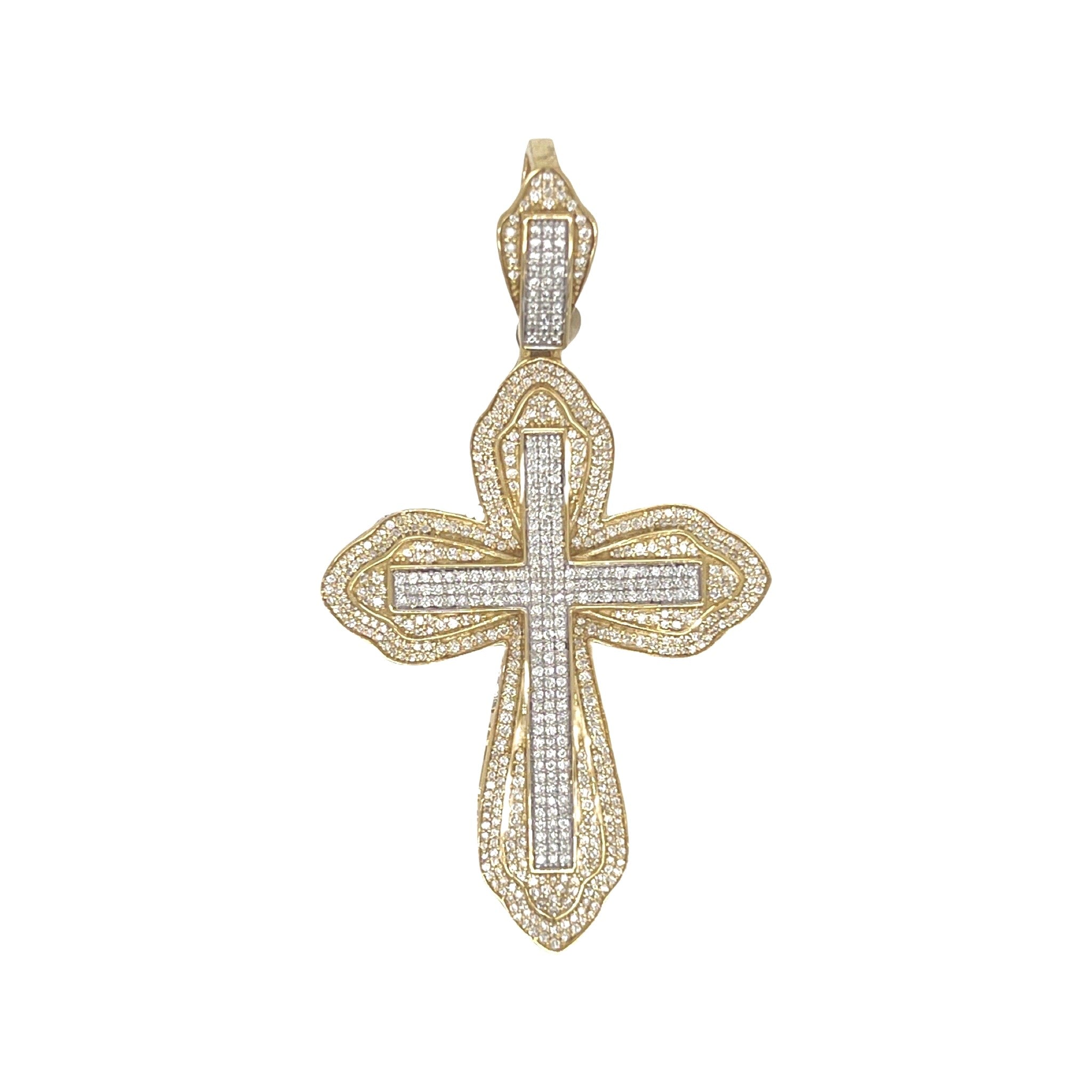 10K Yellow Gold Gothic Diamond Cross Pendant 1.19 CT 2.2"
