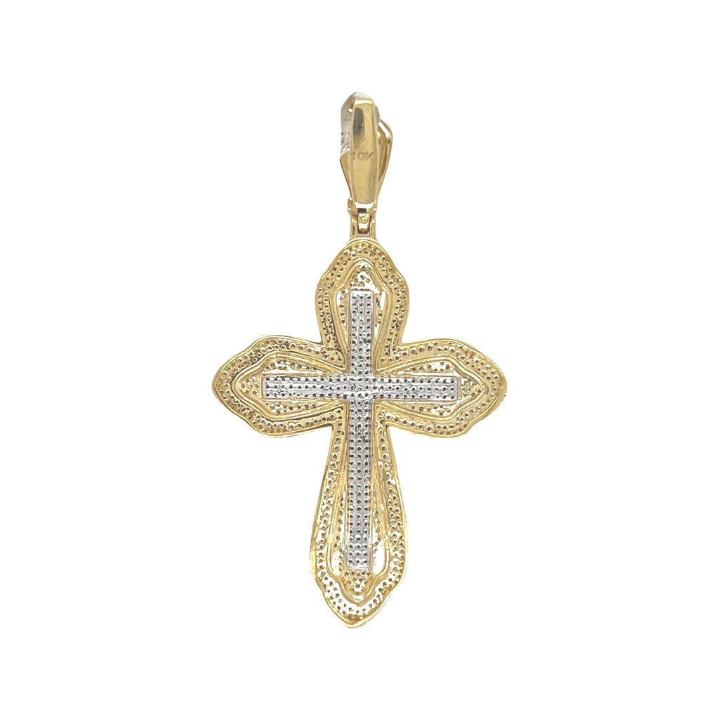 10K Yellow Gold Gothic Diamond Cross Pendant 1.19 CT 2.2"