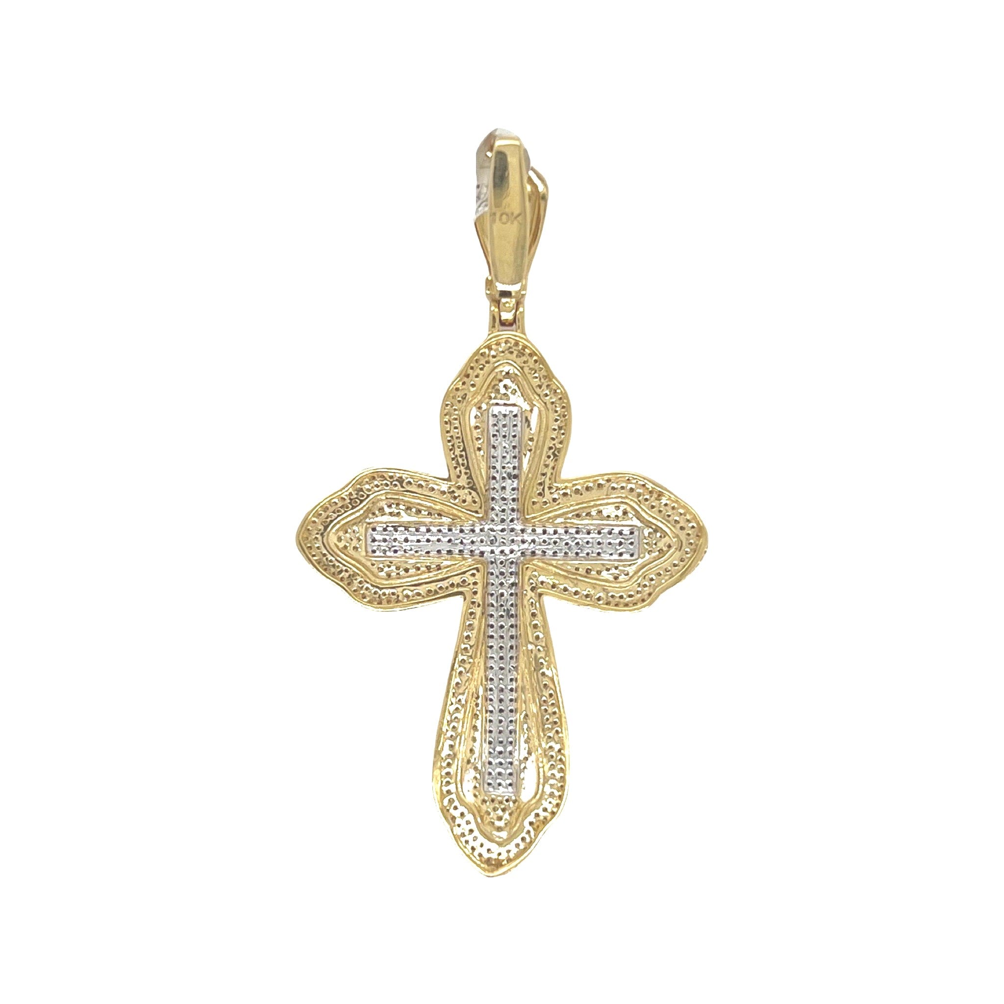 10K Yellow Gold Gothic Diamond Cross Pendant 1.19 CT 2.2"