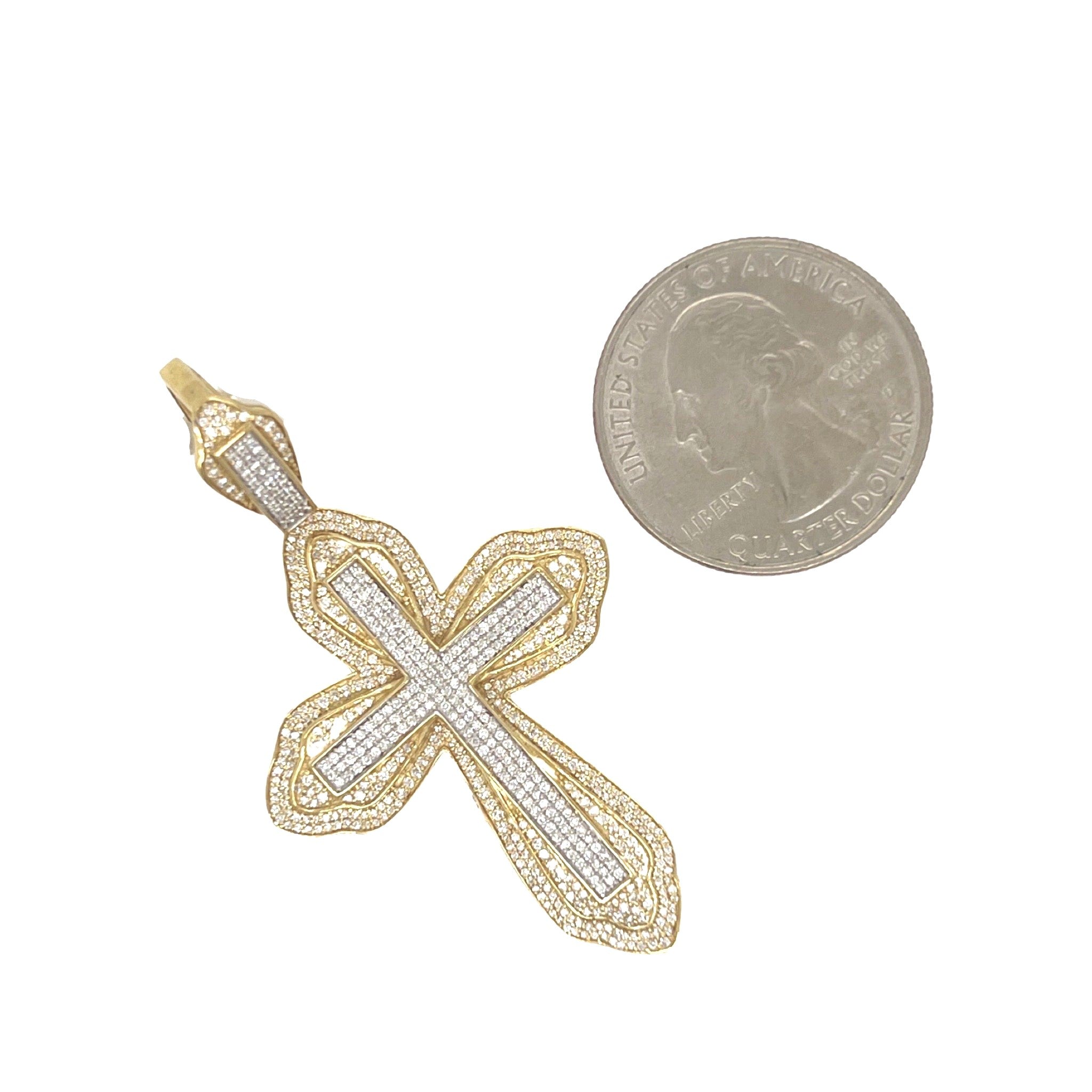 10K Yellow Gold Gothic Diamond Cross Pendant 1.19 CT 2.2"