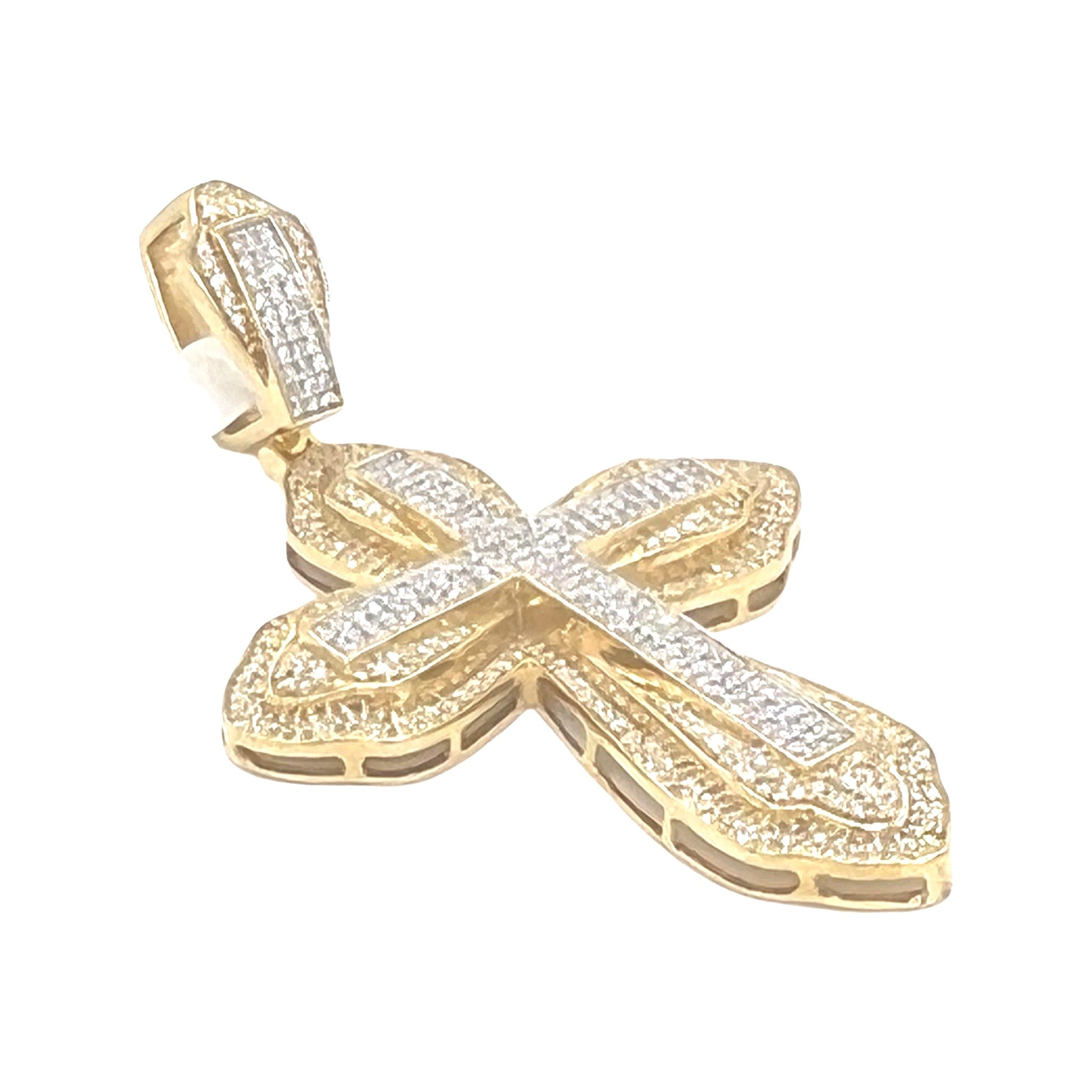 10K Yellow Gold Gothic Diamond Cross Pendant 1.19 CT 2.2"