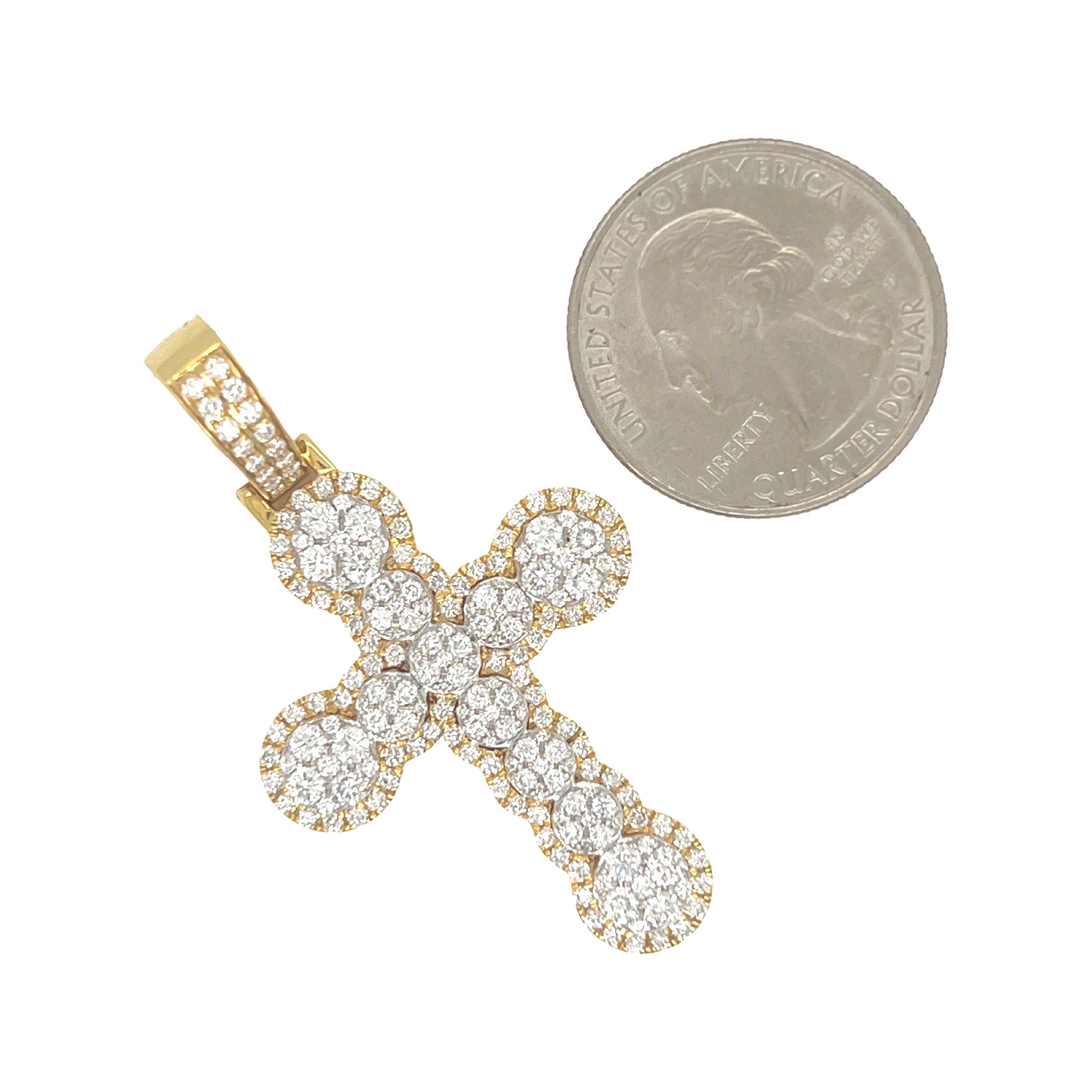 10K Yellow Gold Cluster VS Diamond Cross Pendant 2.3 CT 1.9"