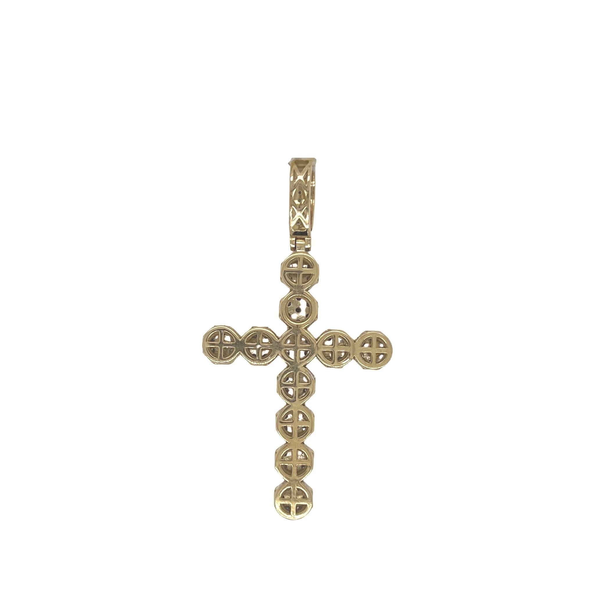 10K Yellow Gold 3D Cluster Diamond Cross Pendant 2.19 CT 2.1"