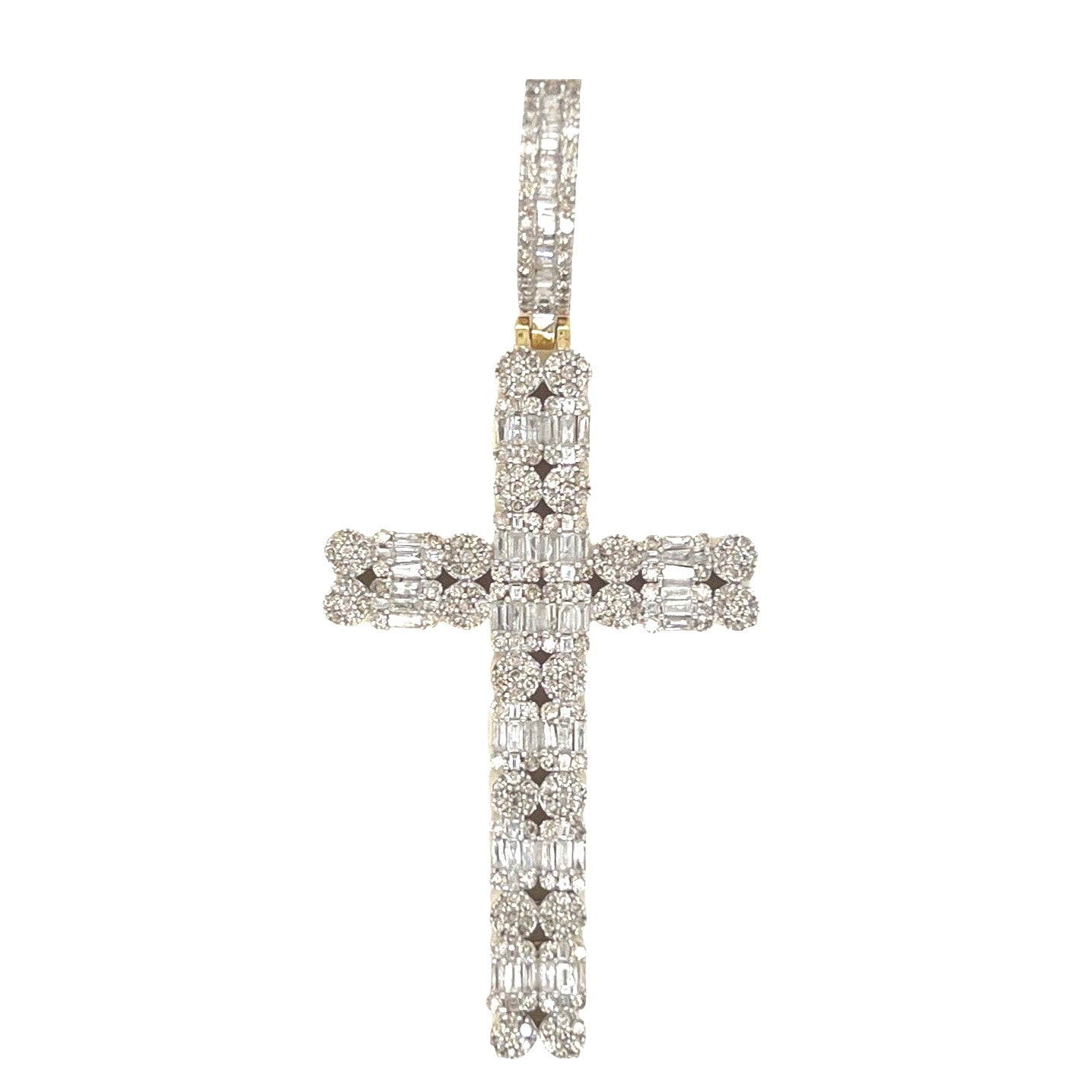 10K Yellow Gold Baguette Diamond Cross Pendant 2.5 CT 2.6"