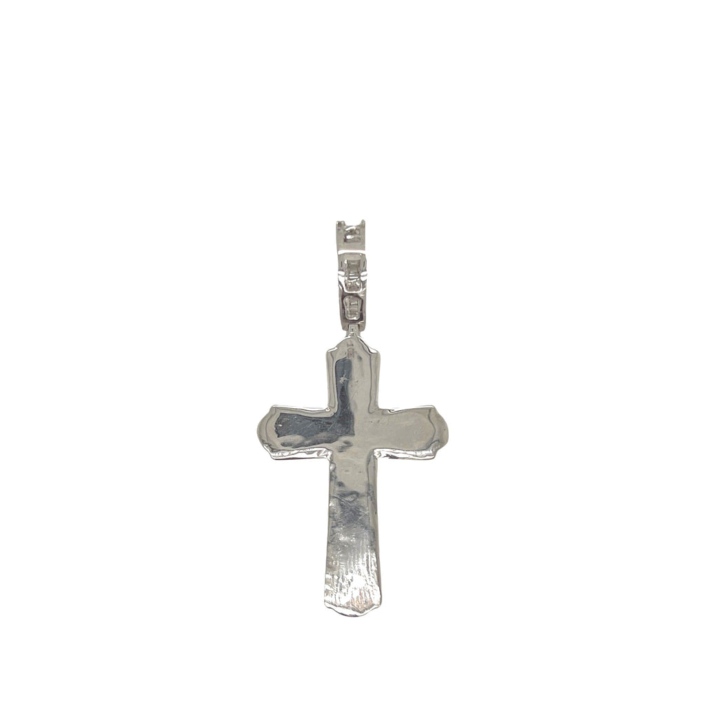 10K White Gold Baguette Diamond Cross Pendant 1.55 CT 1.8"