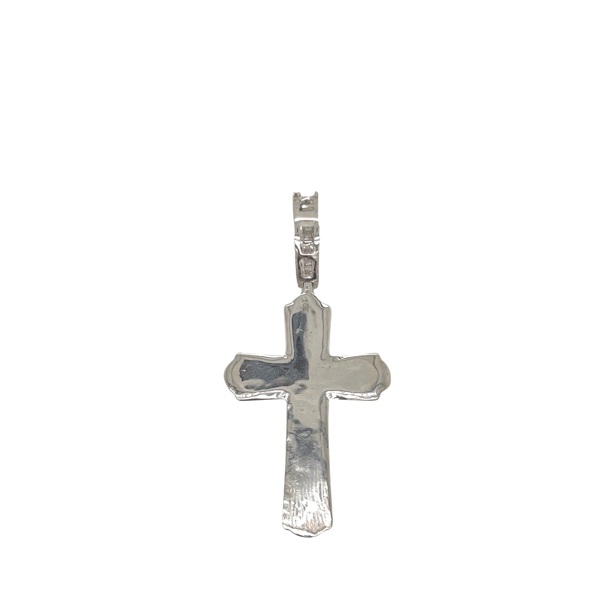 10K White Gold Baguette Diamond Cross Pendant 1.55 CT 1.8"
